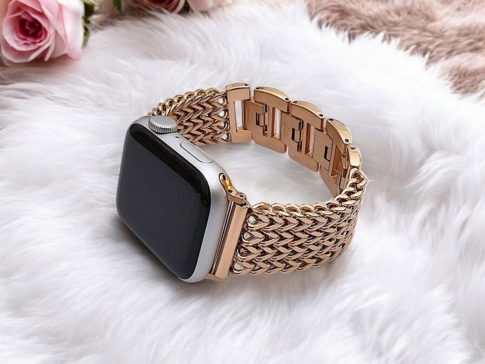 Milanese Loop Armband Apple Watch Am Arm Frau Rose Gold Apple