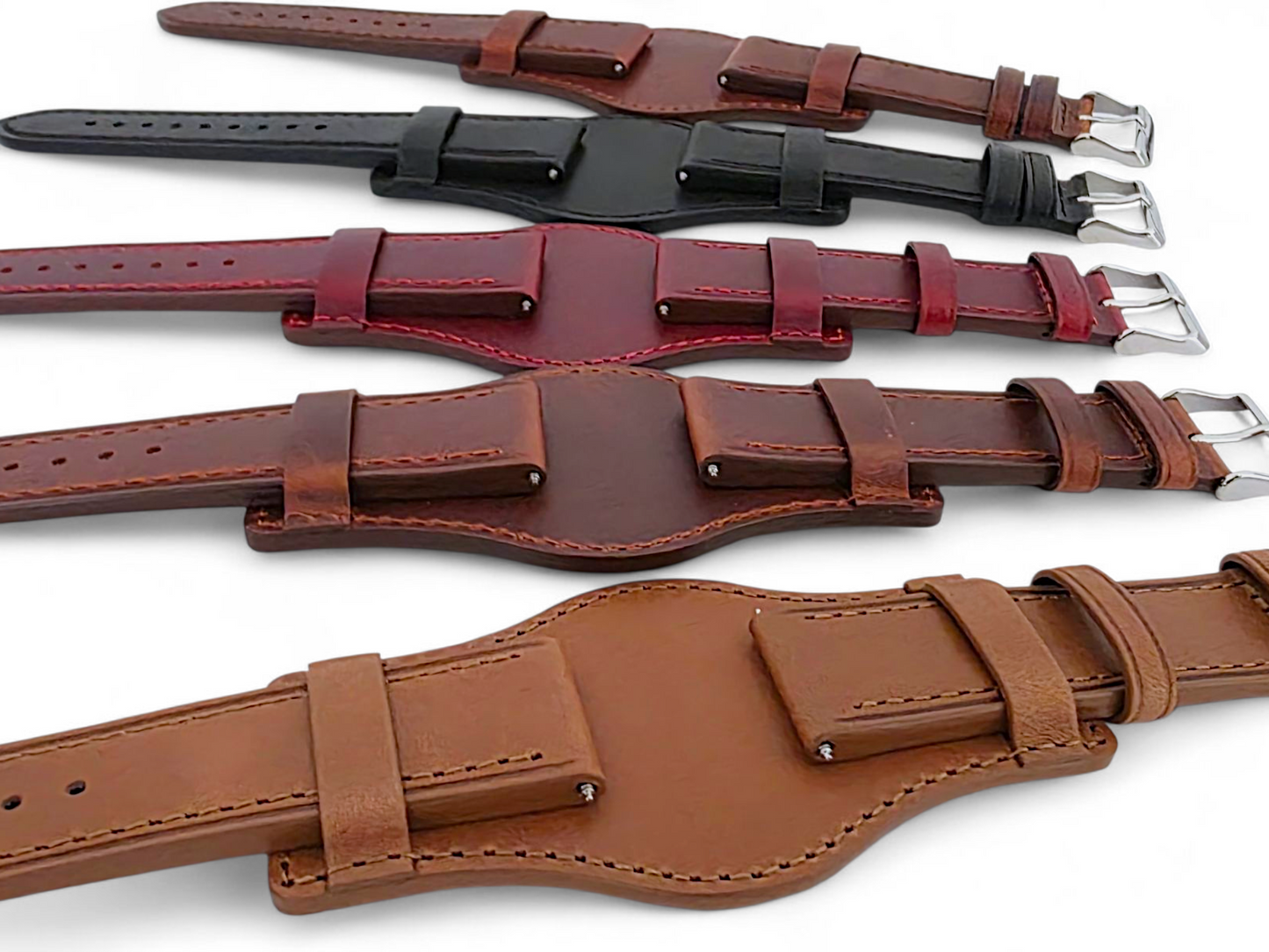 AeroMax Full Grain Leather Bund Watch Strap 20mm 22mm Caramel Brown