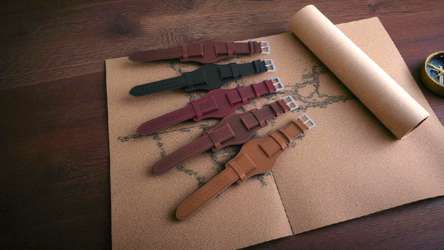 AeroMax Full Grain Leather Bund Watch Strap 20mm 22mm Caramel Brown