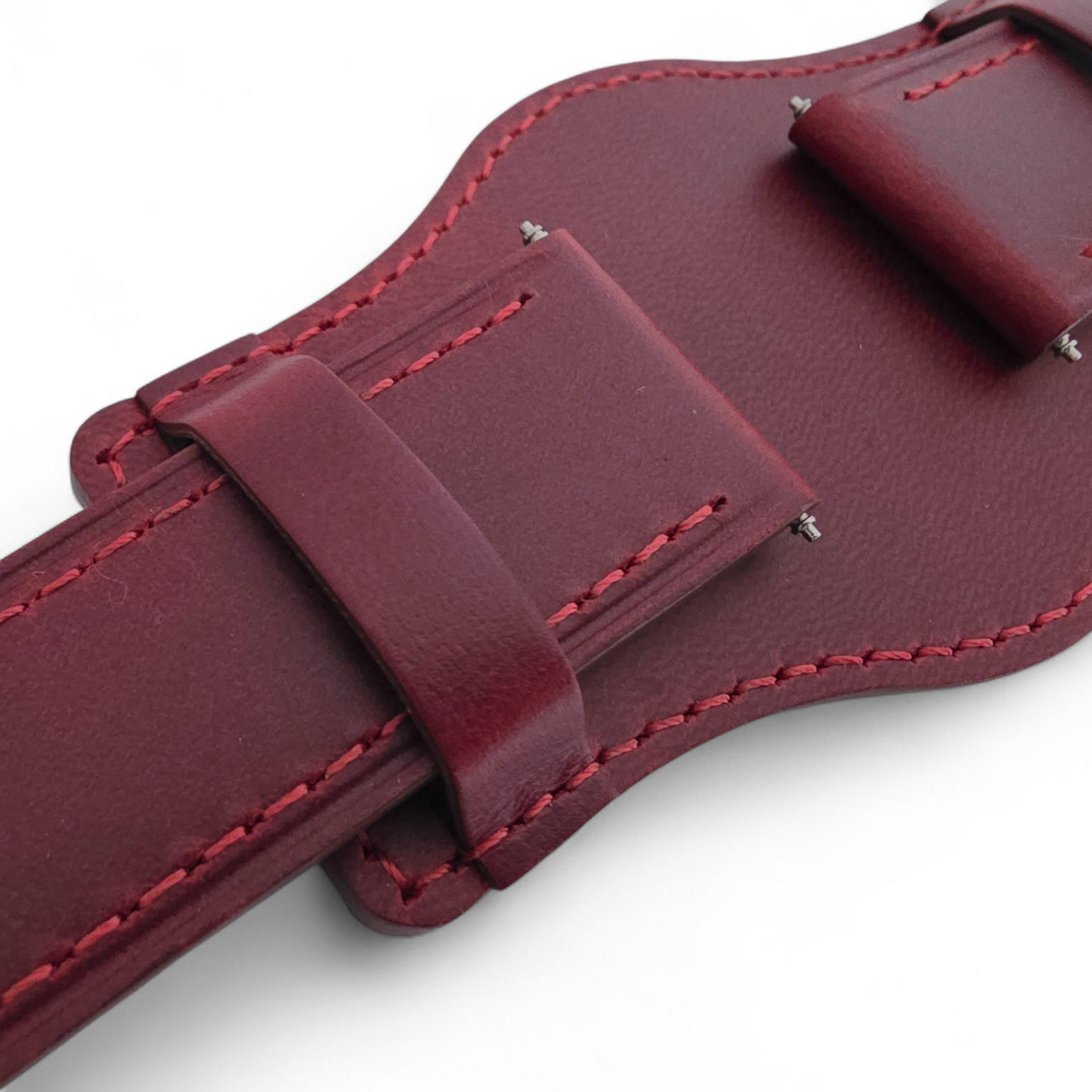 AeroMax Full Grain Leather Bund Watch Strap 20mm 22mm Crimson Red