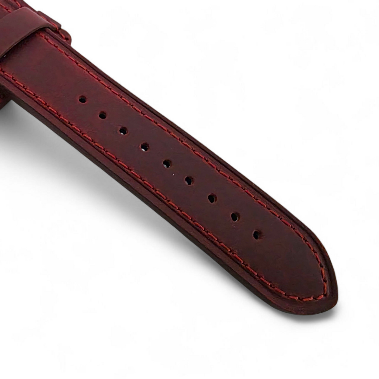 AeroMax Full Grain Leather Bund Watch Strap 20mm 22mm Crimson Red