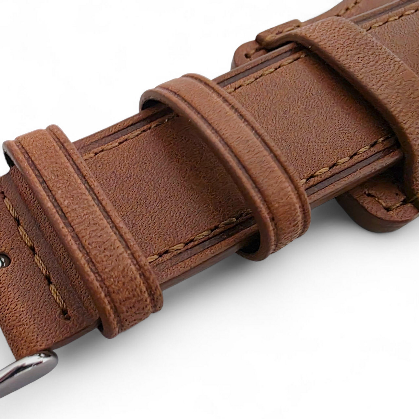 AeroMax Full Grain Leather Bund Watch Strap 20mm 22mm Caramel Brown