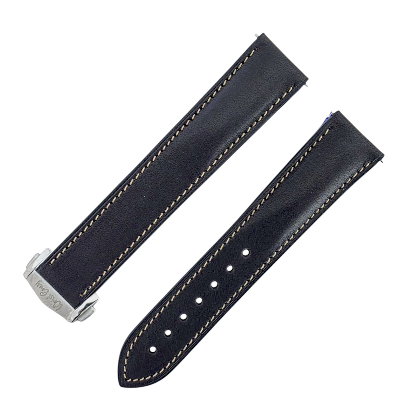French Novanappa Full Grain Leather Deployment Watch Strap 20mm 22mm Black Cream