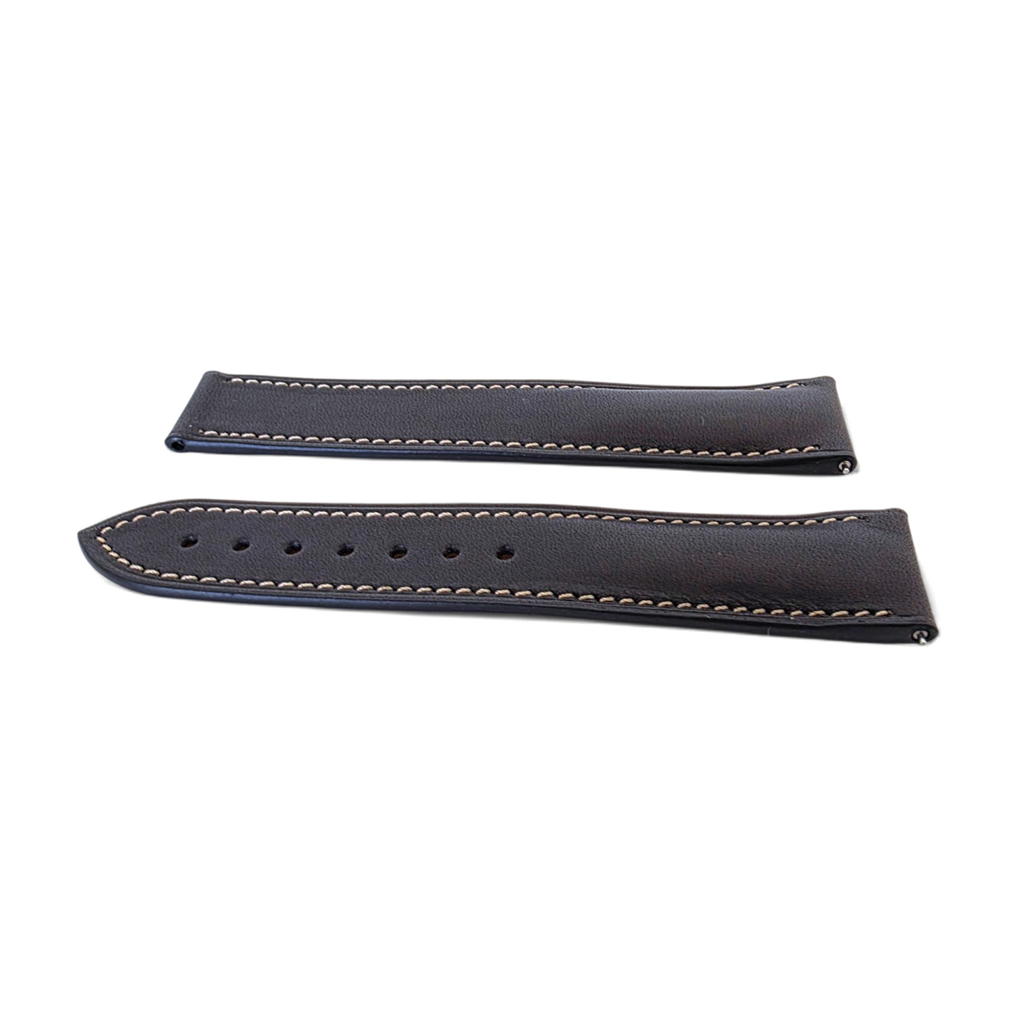 French Novanappa Full Grain Leather Deployment Watch Strap 20mm 22mm Black Cream