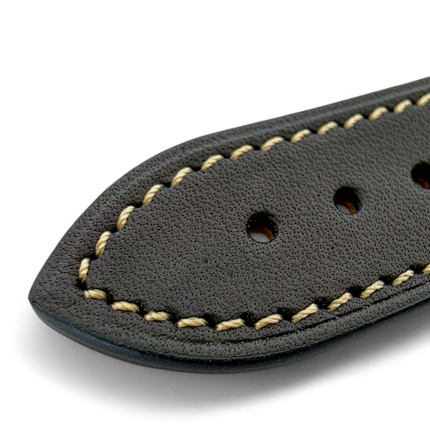 French Novanappa Full Grain Leather Deployment Watch Strap 20mm 22mm Black Cream