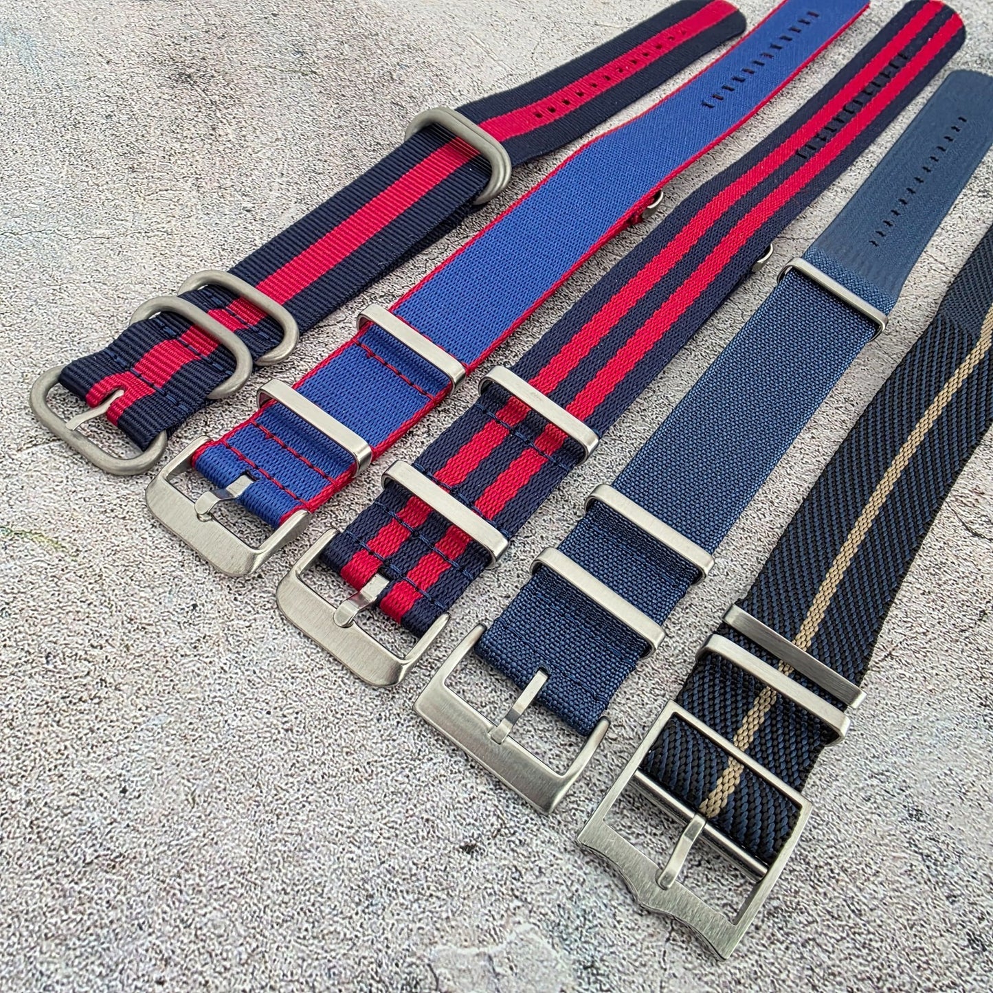 Job Lot of 5 Nylon Watch Straps Bands 22mm Military Blue Red For Tudor Buckle