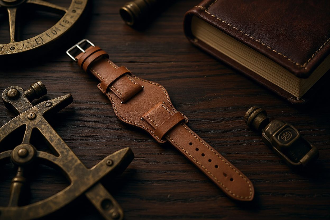 AeroMax Full Grain Leather Bund Watch Strap 20mm 22mm Caramel Brown