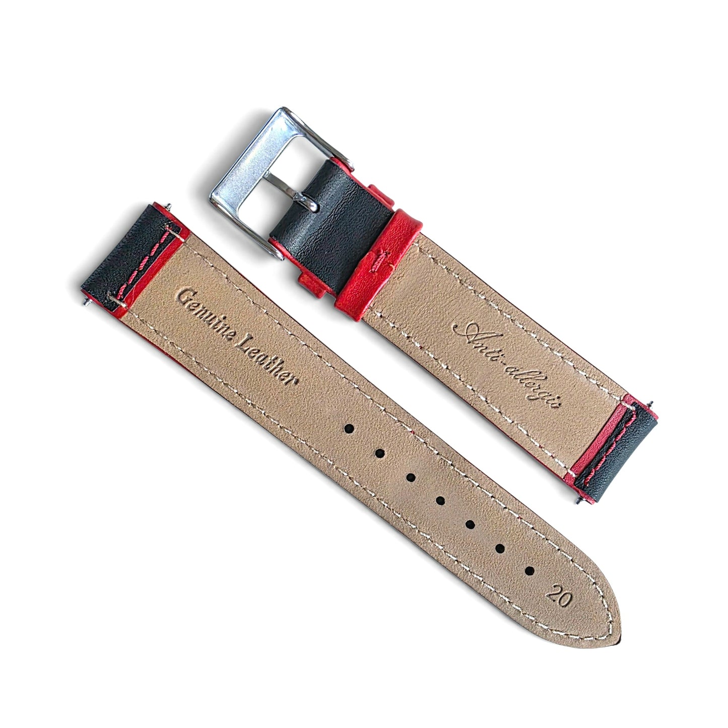 Calfskin Leather Rally Watch Strap 20mm 22mm Black Red