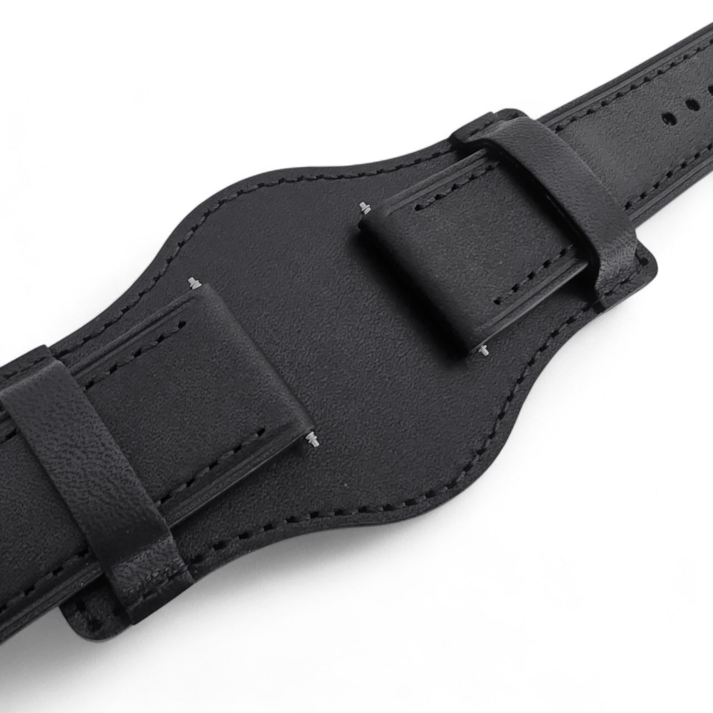 AeroMax Full Grain Leather Bund Watch Strap 20mm 22mm Black - Wrist Envy