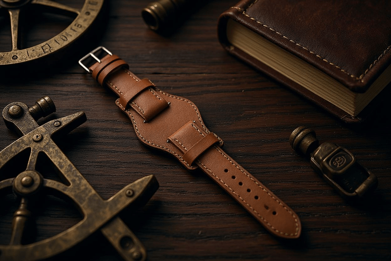 AeroMax Full Grain Leather Bund Watch Strap 20mm 22mm Black - Wrist Envy