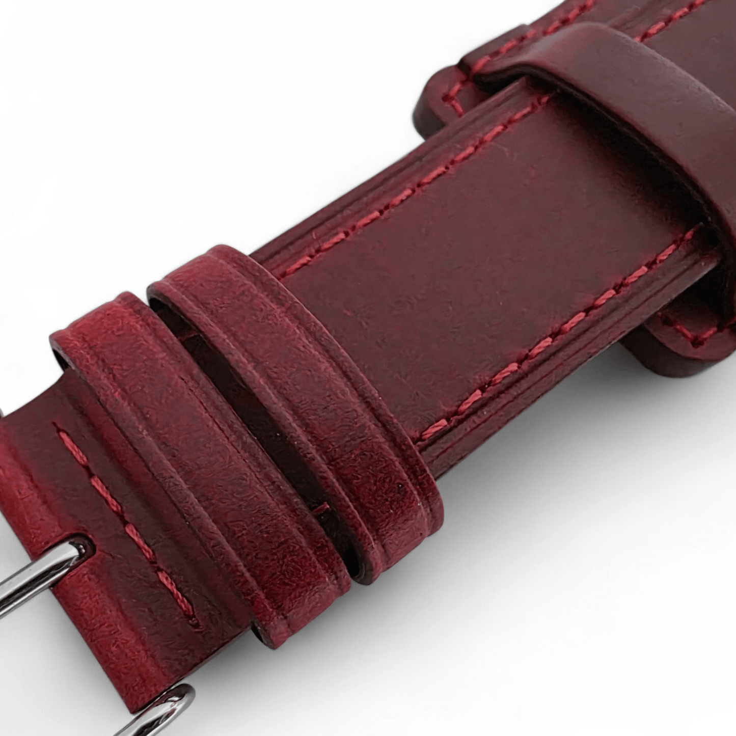 AeroMax Full Grain Leather Bund Watch Strap 20mm 22mm Crimson Red - Wrist Envy
