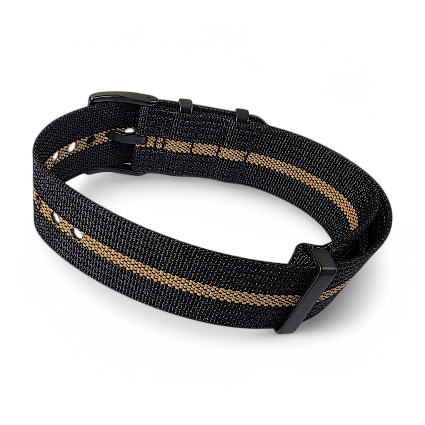 Black Buckle Ribbed Nylon Watch Strap Military 20mm 22mm - Wrist Envy