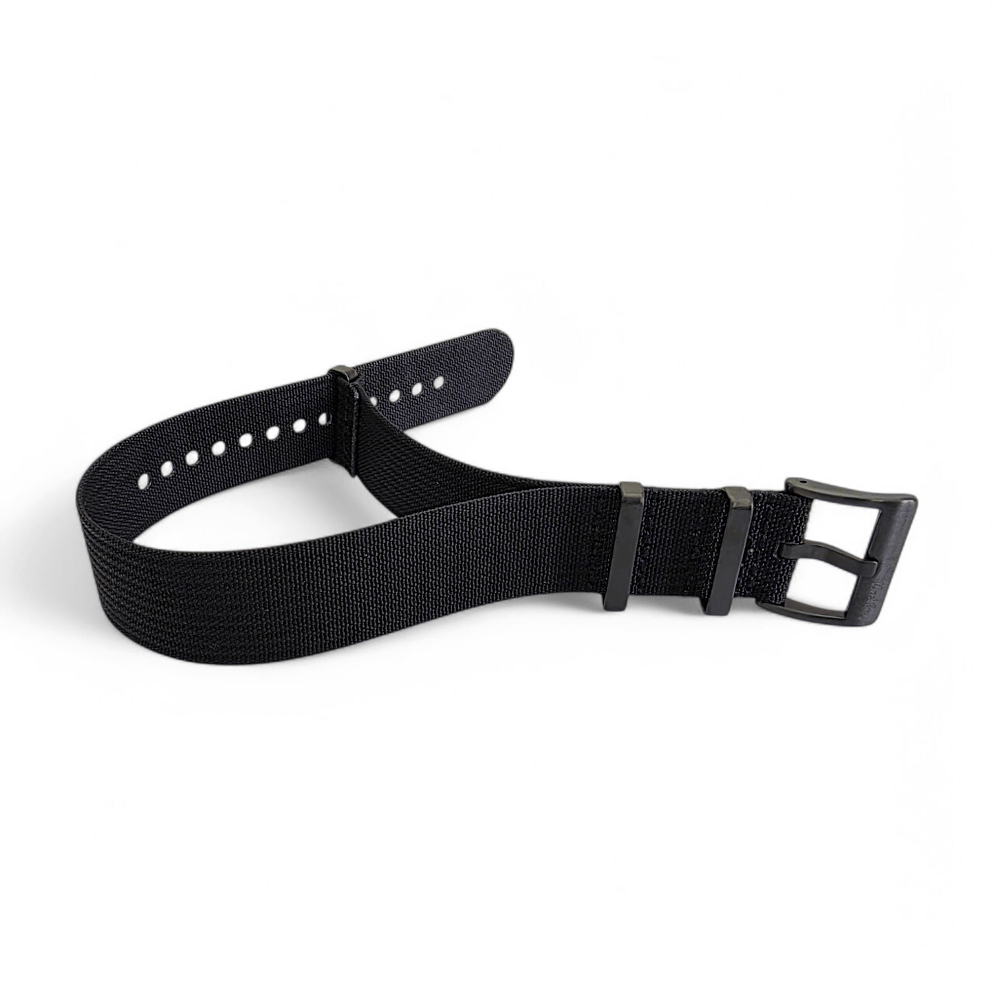 Black Buckle Ribbed Nylon Watch Strap Military 20mm 22mm - Wrist Envy