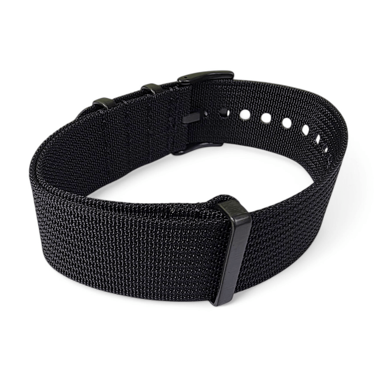 Black Buckle Ribbed Nylon Watch Strap Military 20mm 22mm - Wrist Envy
