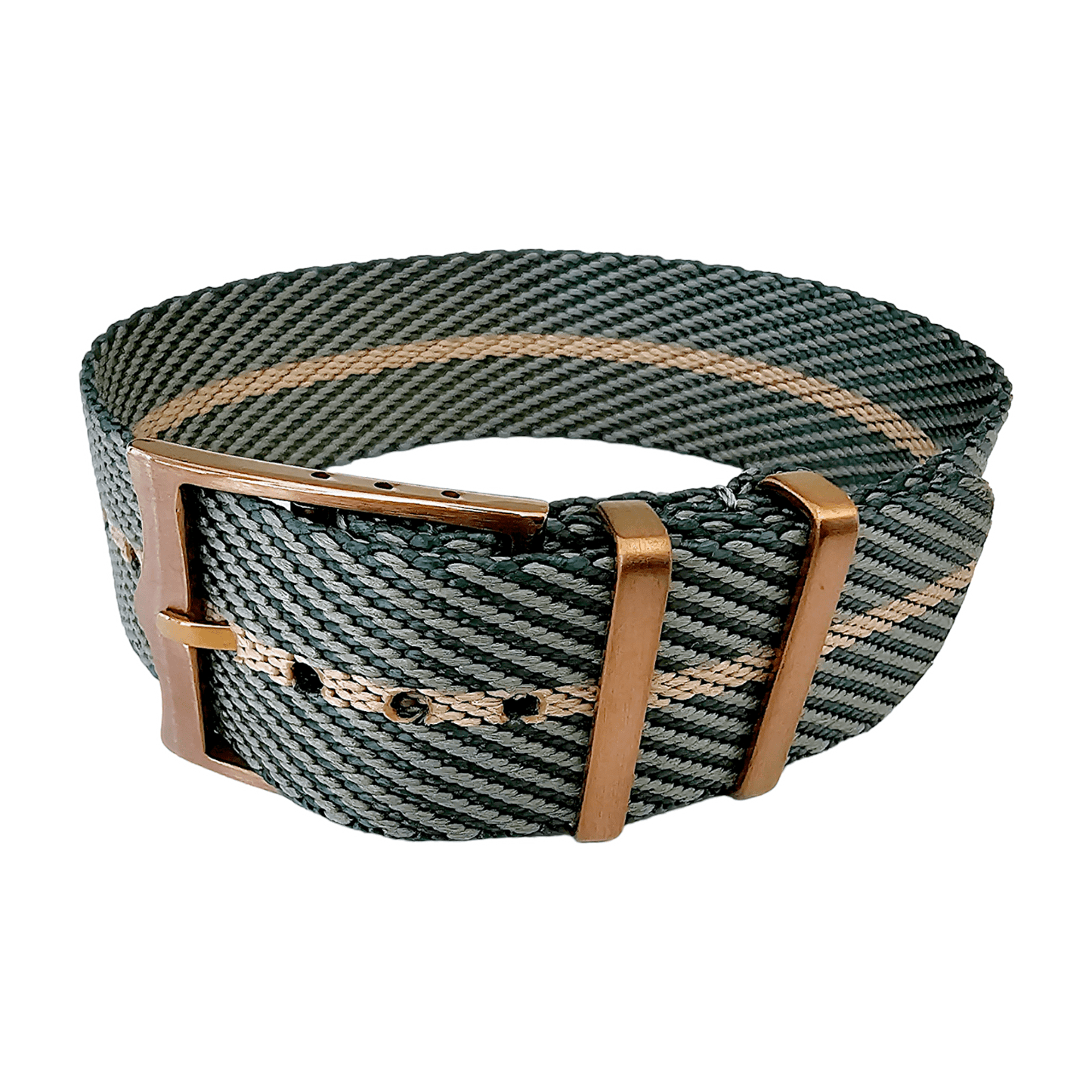 Bronze Buckle Single Pass Watch Strap Band Nylon 20mm 22mm - Wrist Envy