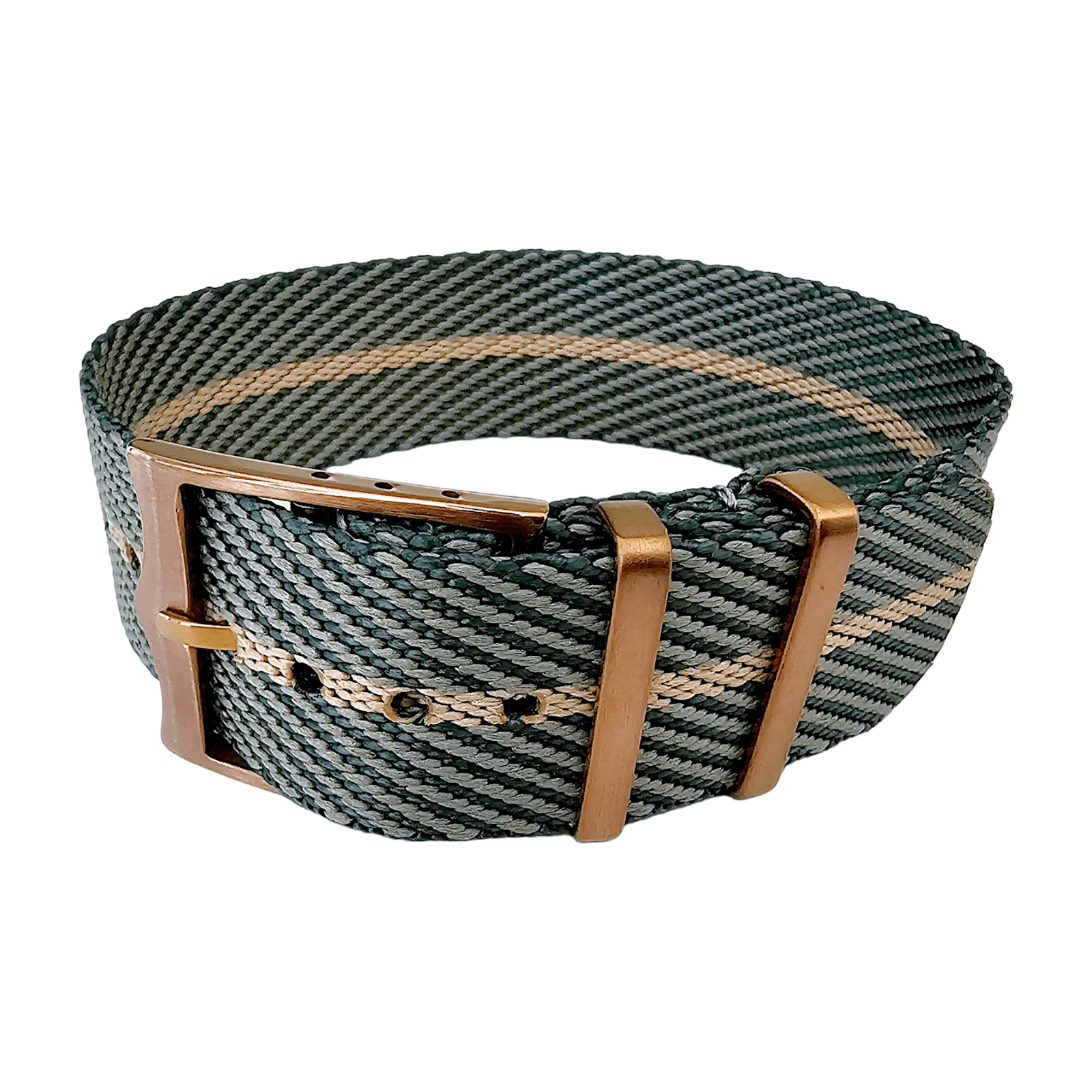 Bronze Buckle Single Pass Watch Strap Band Nylon 20mm 22mm - Wrist Envy