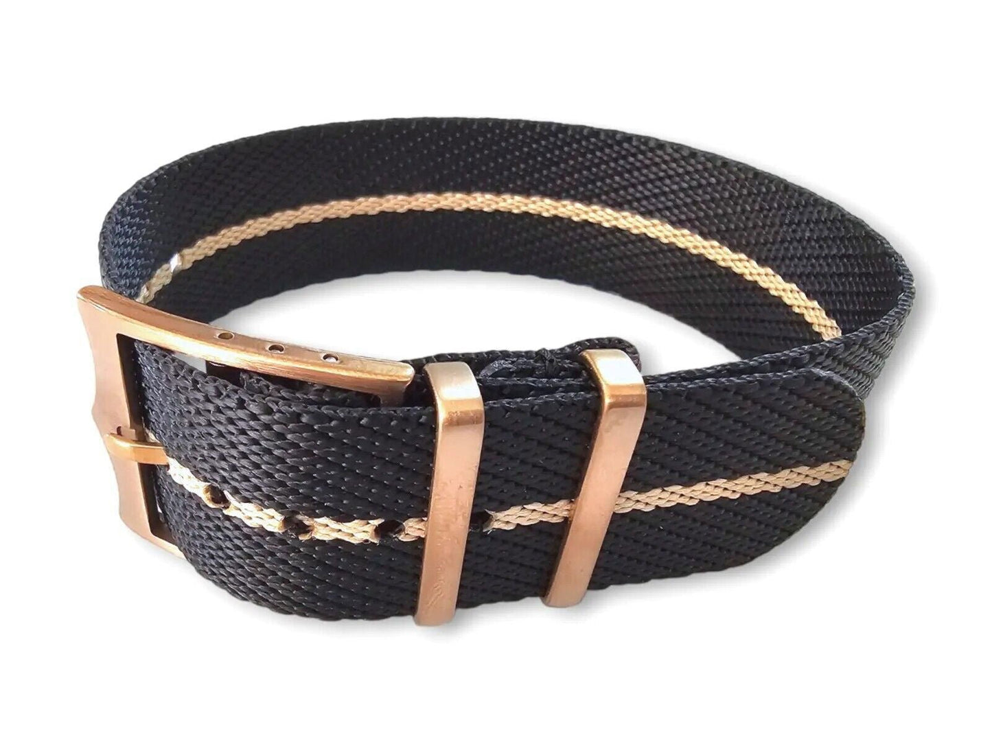 Bronze Buckle Single Pass Watch Strap Band Nylon 20mm 22mm - Wrist Envy