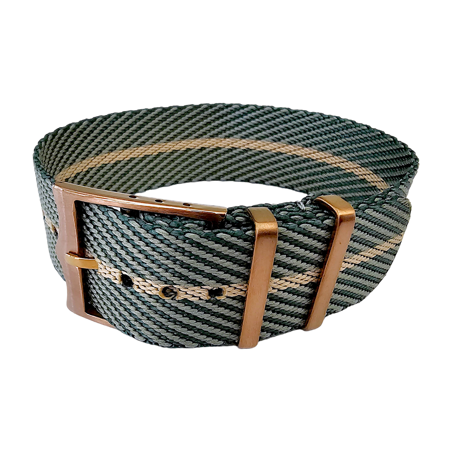 Bronze Buckle Single Pass Watch Strap Band Nylon 20mm 22mm - Wrist Envy