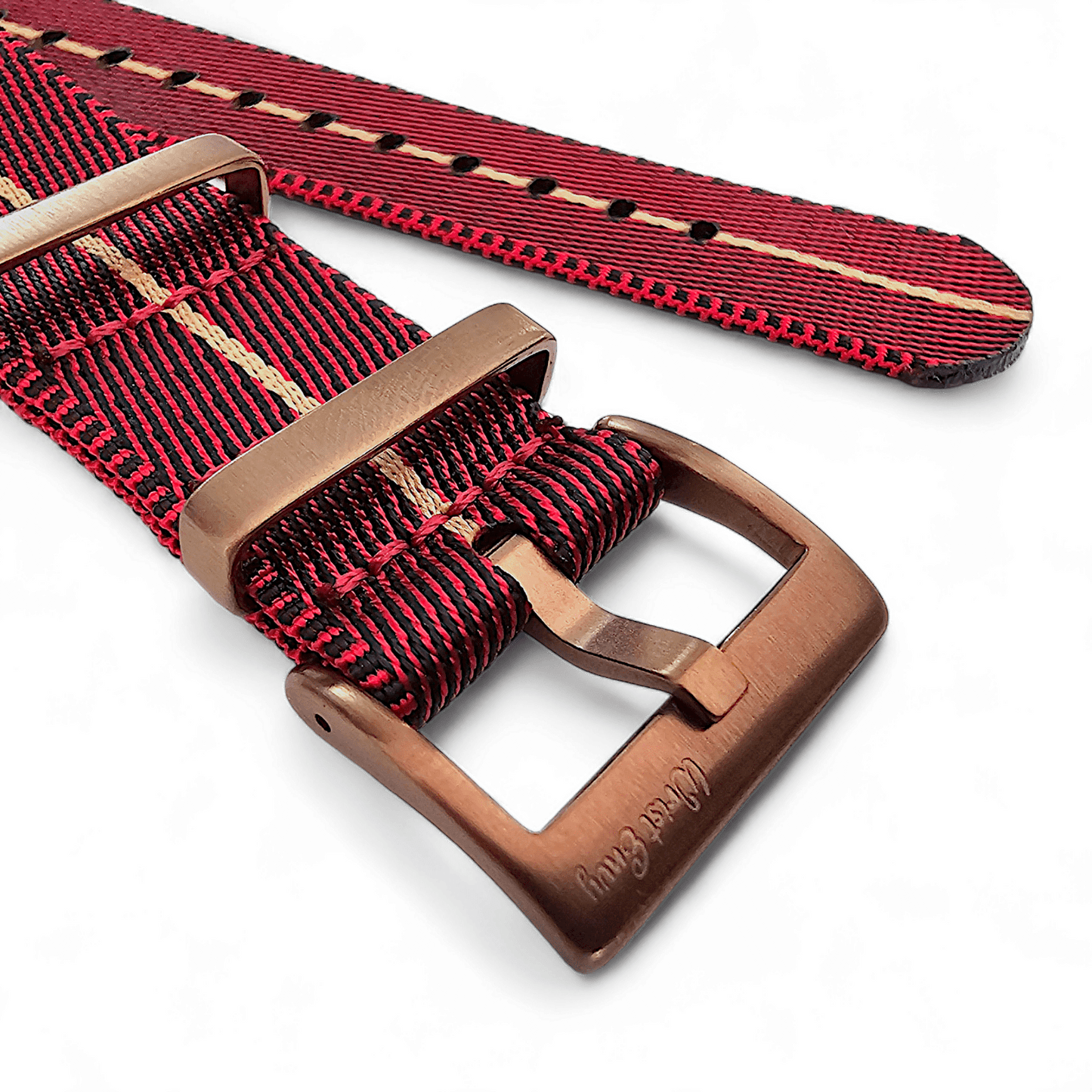 Bronze Military Nylon 1.8mm Thick Watch Strap Red Black Khaki 20mm 22mm - Wrist Envy