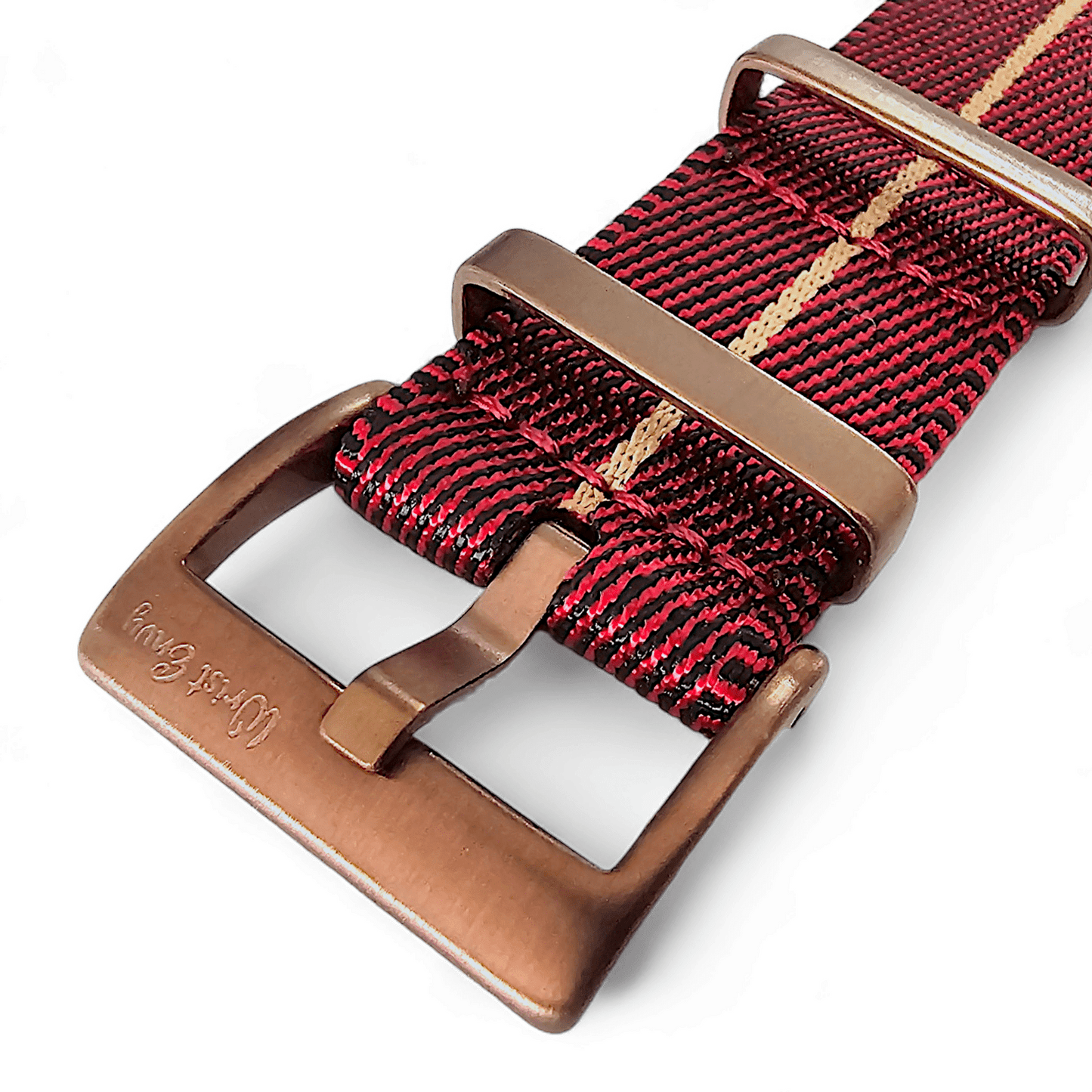 Bronze Military Nylon 1.8mm Thick Watch Strap Red Black Khaki 20mm 22mm - Wrist Envy