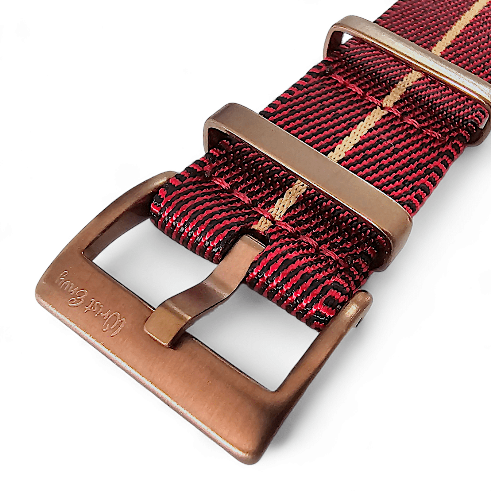 Bronze Military Nylon 1.8mm Thick Watch Strap Red Black Khaki 20mm 22mm - Wrist Envy