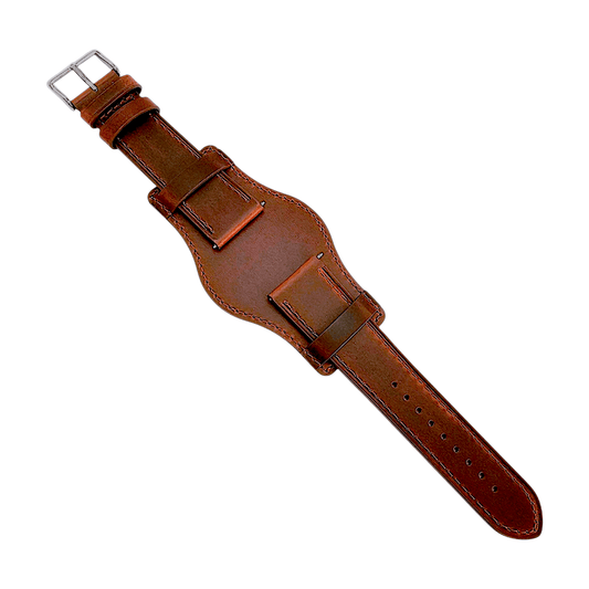 Bund Top Grain Leather Watch Strap 20mm 22mm Burnt Umber - Wrist Envy