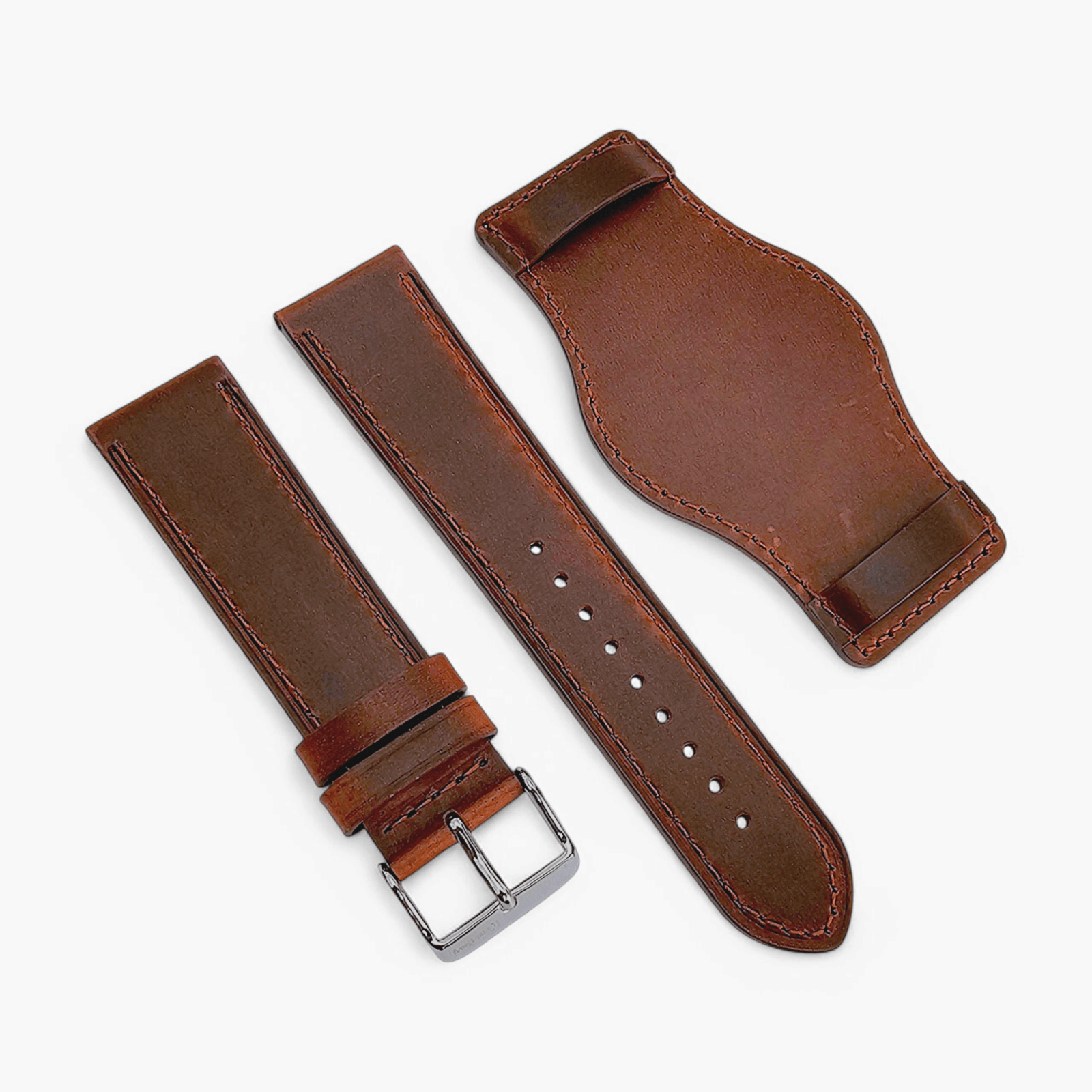 Bund Top Grain Leather Watch Strap 20mm 22mm Burnt Umber - Wrist Envy
