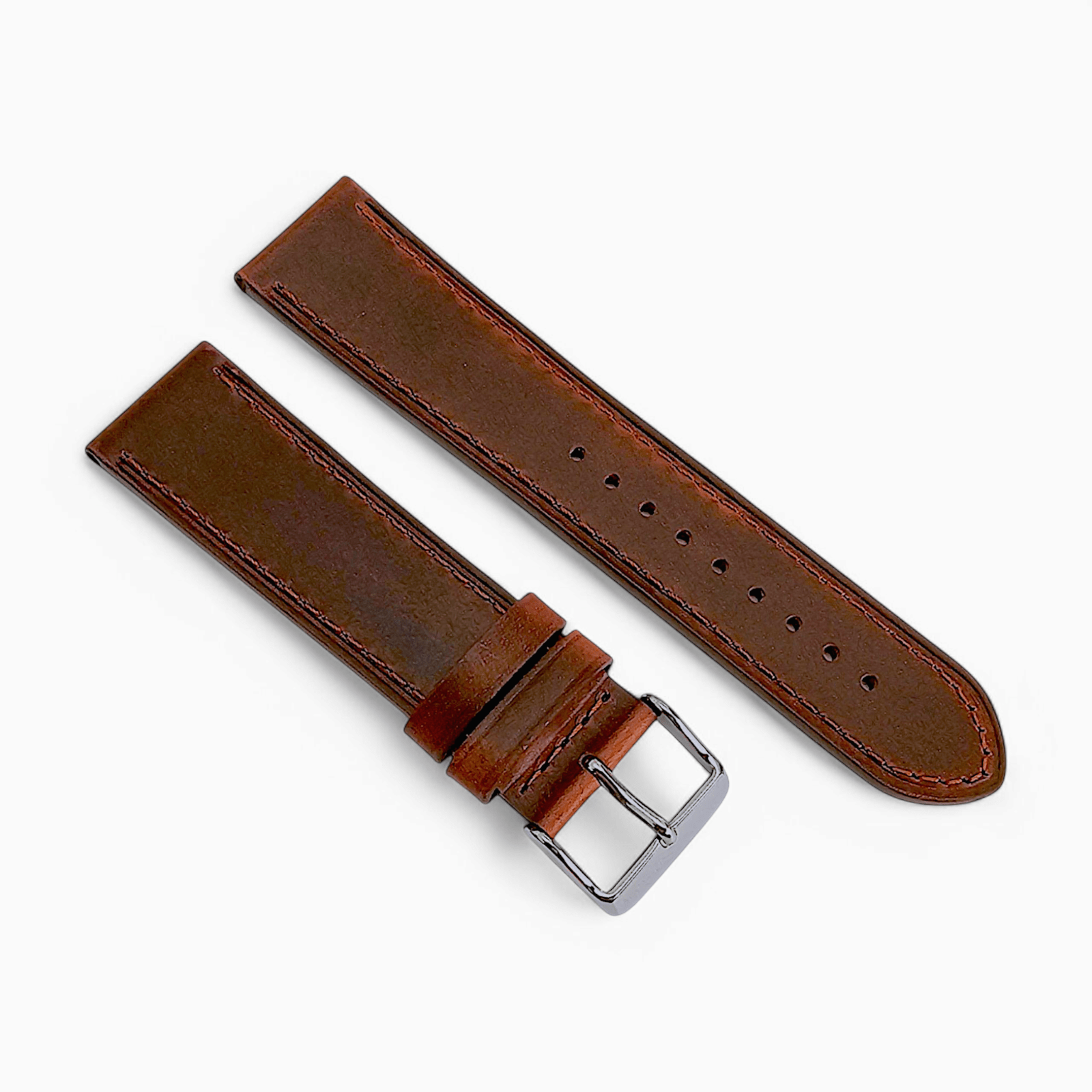 Bund Top Grain Leather Watch Strap 20mm 22mm Burnt Umber - Wrist Envy