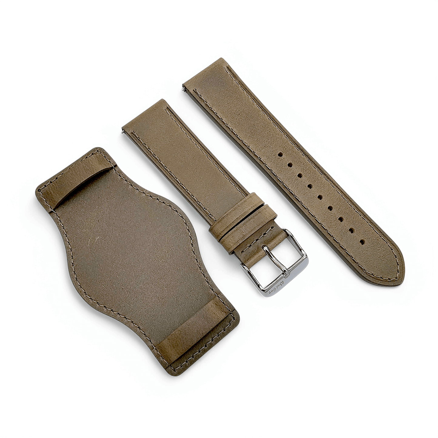 Bund Top Grain Leather Watch Strap 20mm 22mm Grey Brown Taupe - Wrist Envy