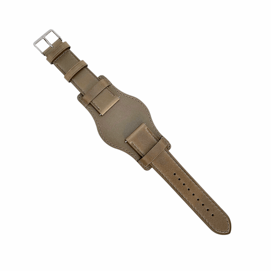 Bund Top Grain Leather Watch Strap 20mm 22mm Grey Brown Taupe - Wrist Envy