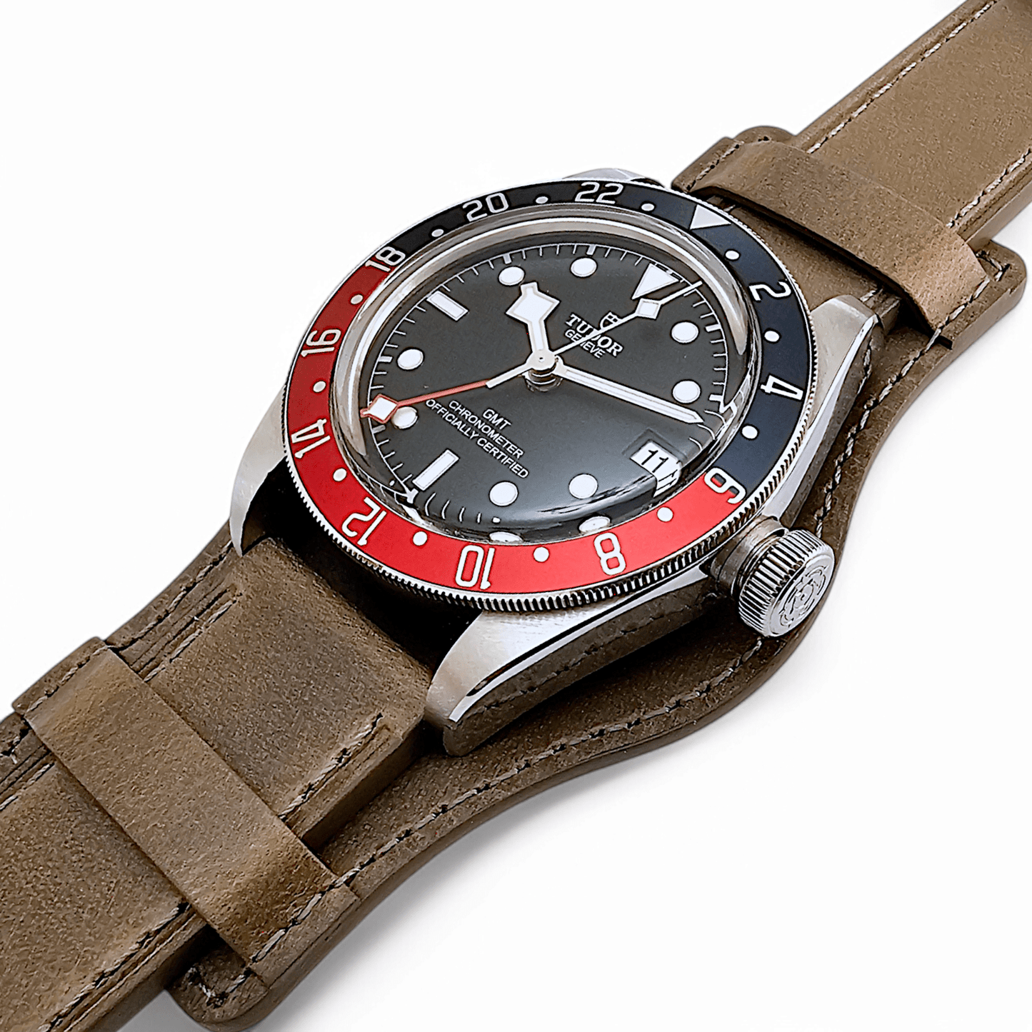 Bund Top Grain Leather Watch Strap 20mm 22mm Grey Brown Taupe - Wrist Envy