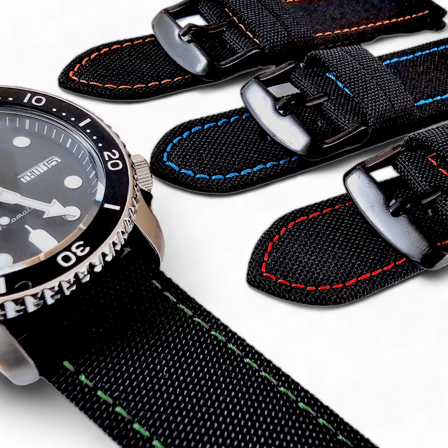 Canvas Watch Strap Black PVD Buckle Nylon Fabric Sailcloth 20mm 22mm - Wrist Envy