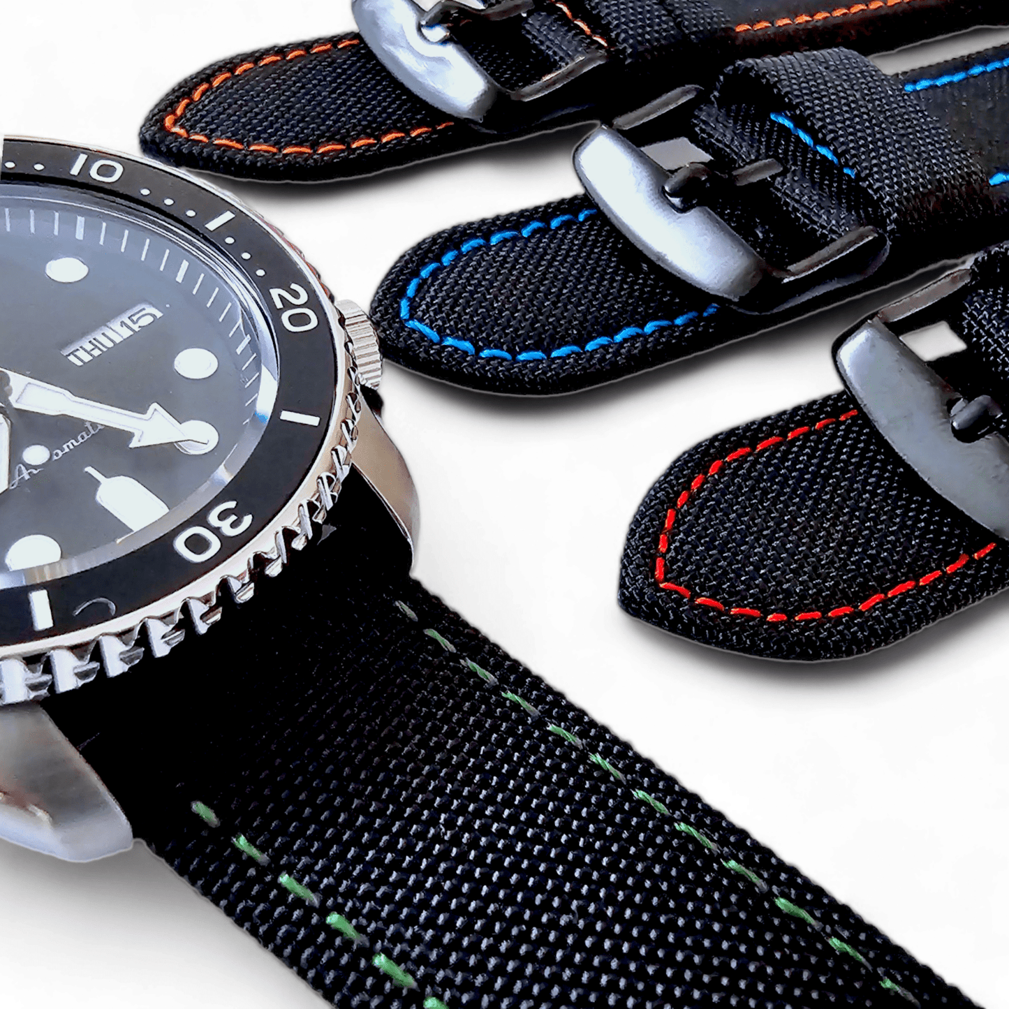 Canvas Watch Strap Black PVD Buckle Nylon Fabric Sailcloth 20mm 22mm - Wrist Envy
