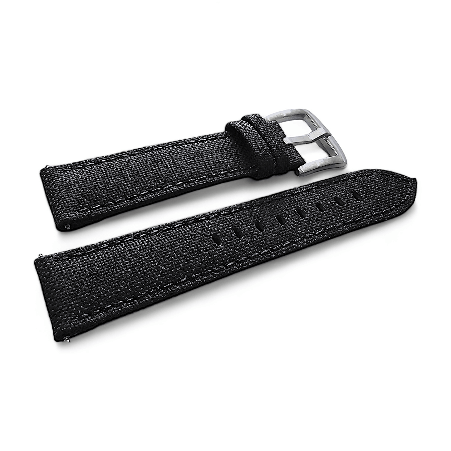 Canvas Watch Strap in Black with Black Stitching 18mm 20mm 22mm 24mm - Wrist Envy
