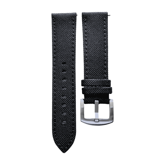 Canvas Watch Strap in Black with Black Stitching 18mm 20mm 22mm 24mm - Wrist Envy