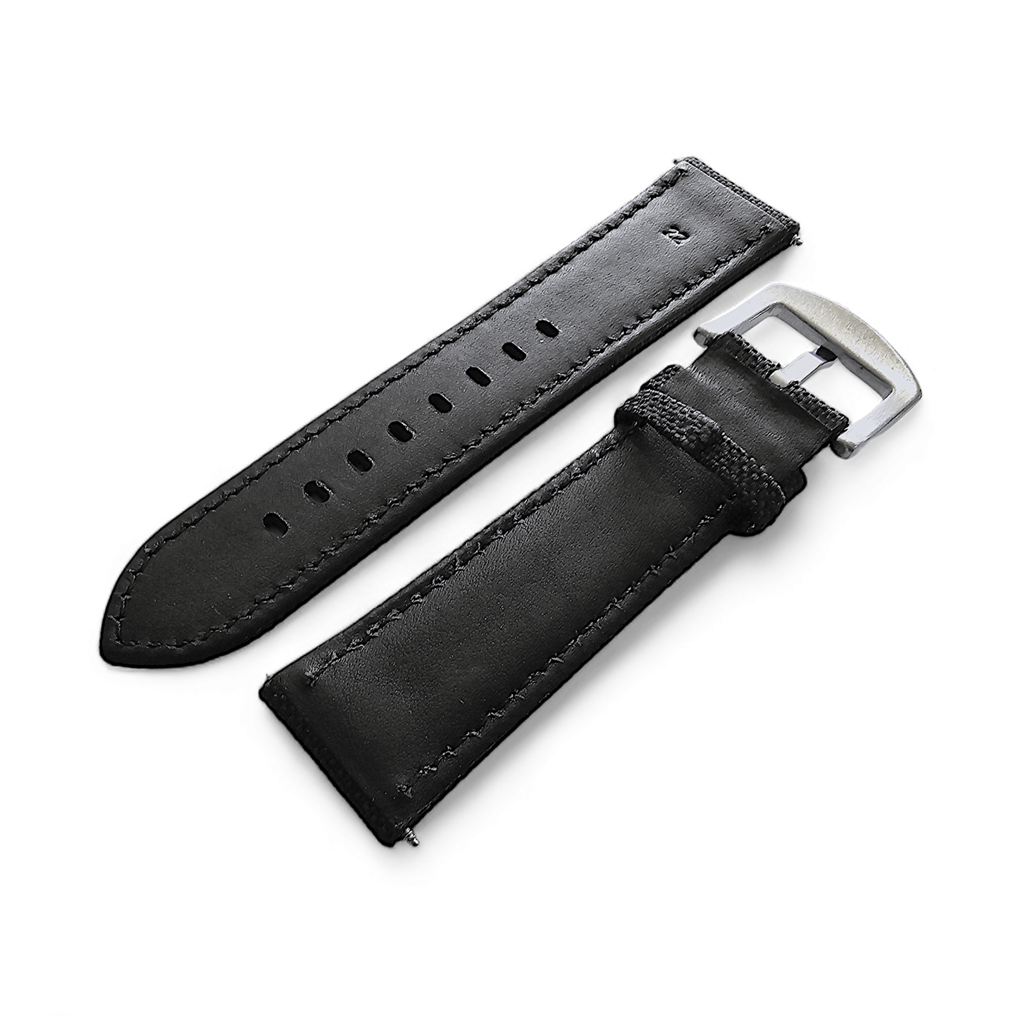 Canvas Watch Strap in Black with Black Stitching 18mm 20mm 22mm 24mm - Wrist Envy