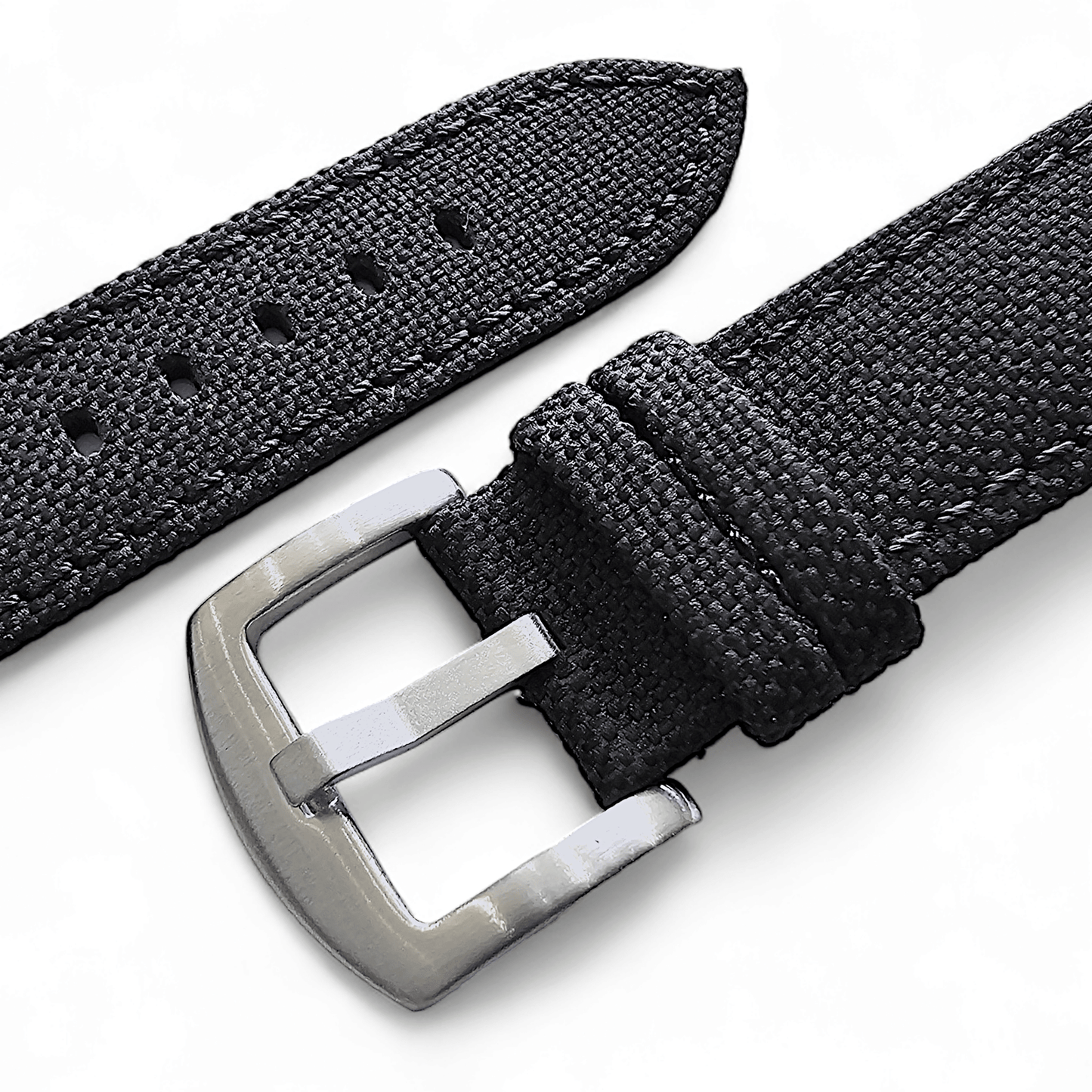 Canvas Watch Strap in Black with Black Stitching 18mm 20mm 22mm 24mm - Wrist Envy