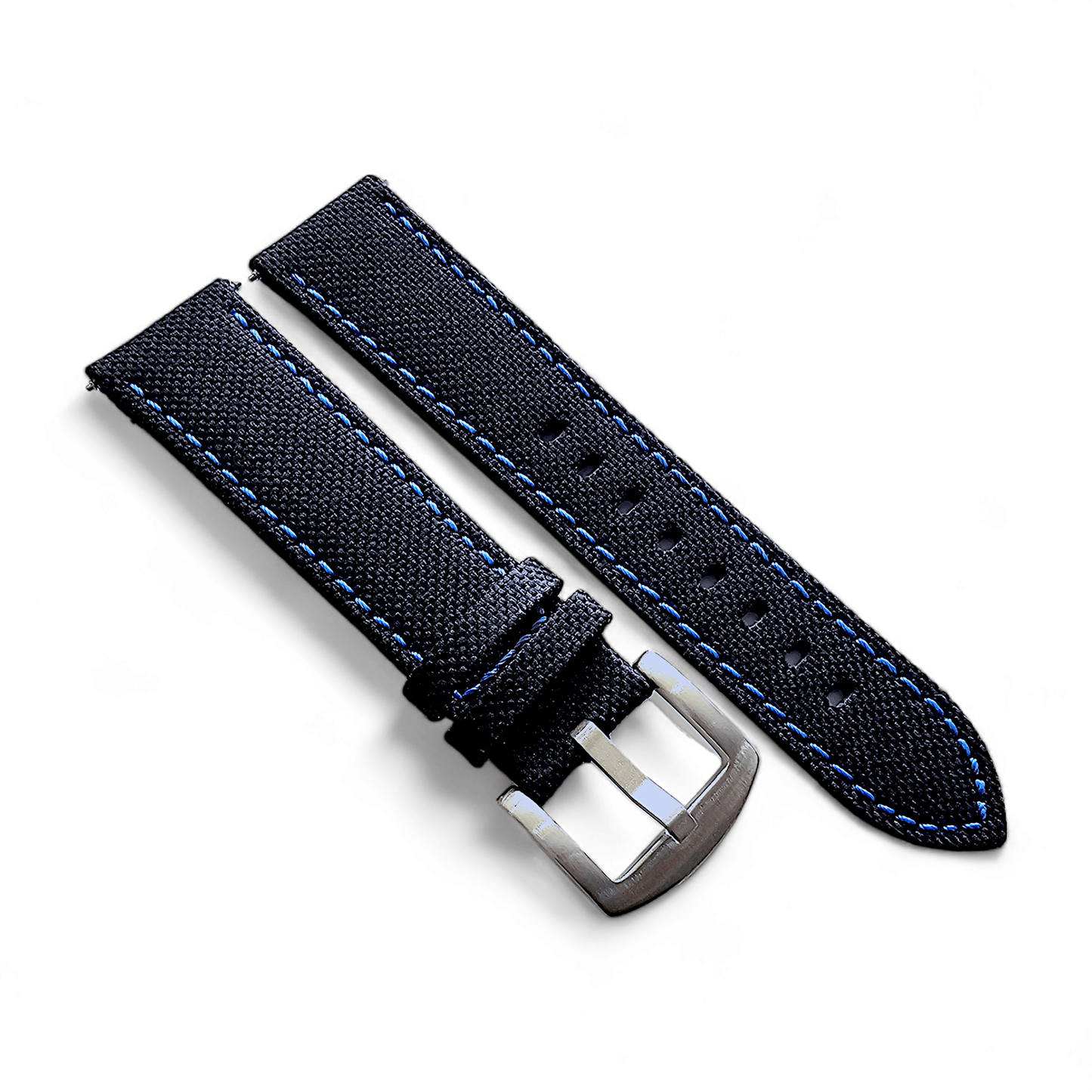 Canvas Watch Strap in Black with Blue Stitching 18mm 20mm 22mm - Wrist Envy
