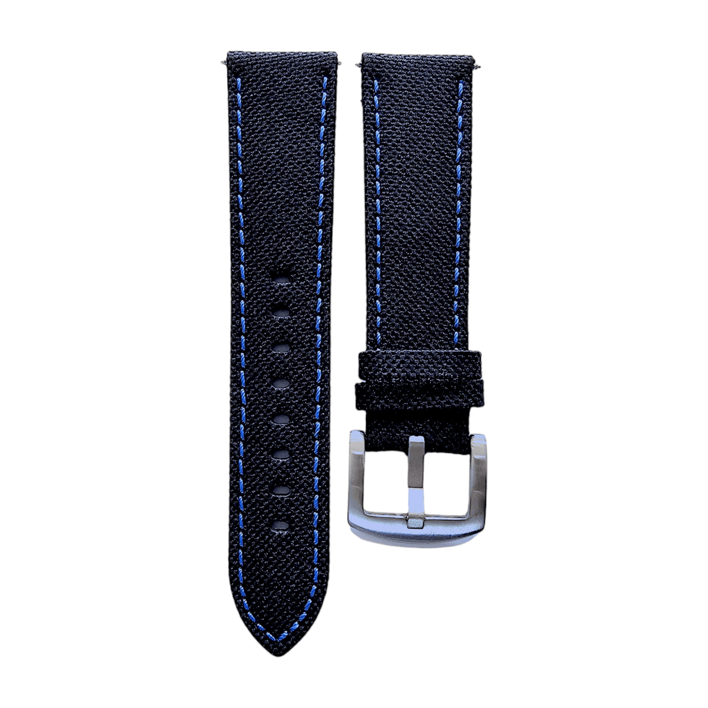 Canvas Watch Strap in Black with Blue Stitching 18mm 20mm 22mm - Wrist Envy