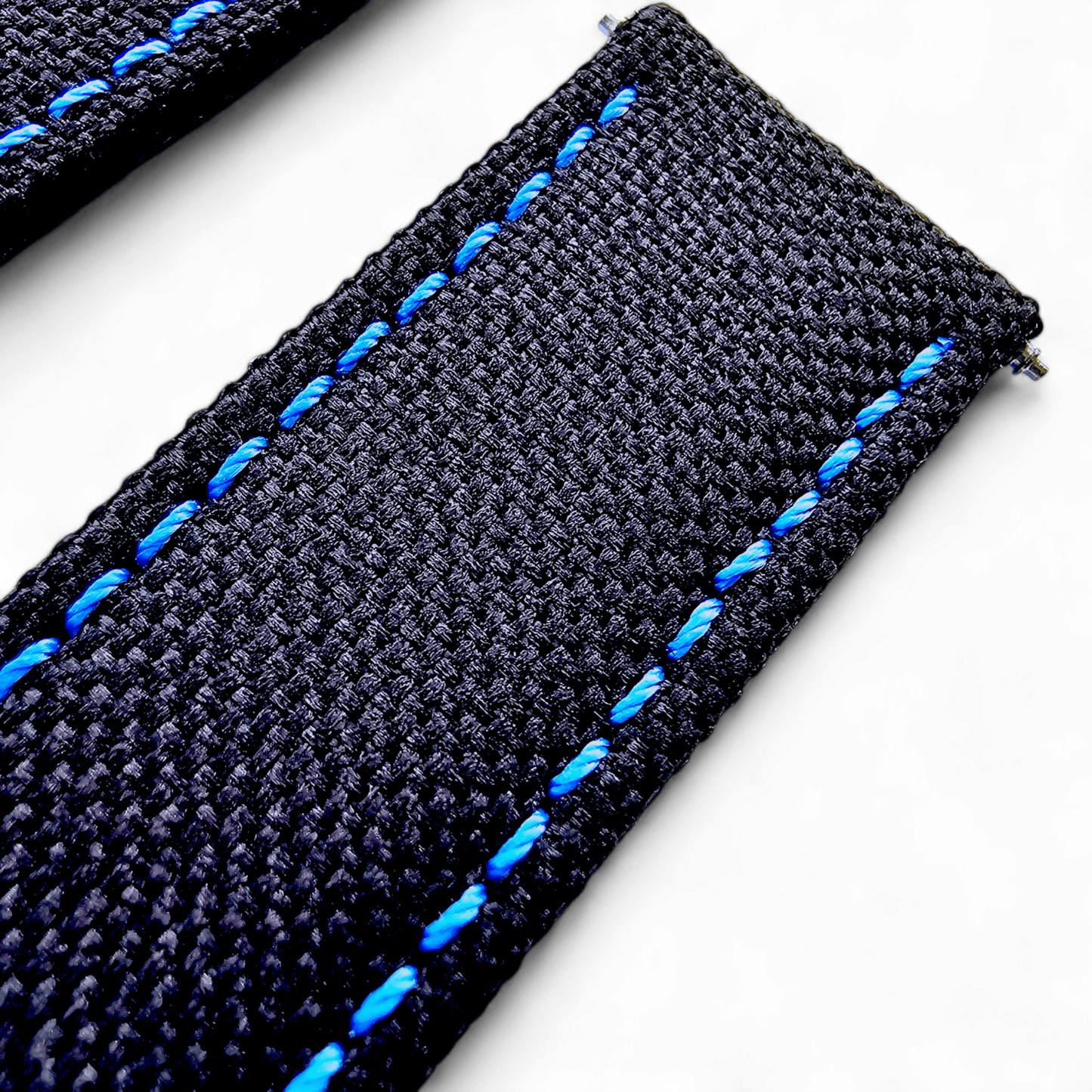 Canvas Watch Strap in Black with Blue Stitching 18mm 20mm 22mm - Wrist Envy