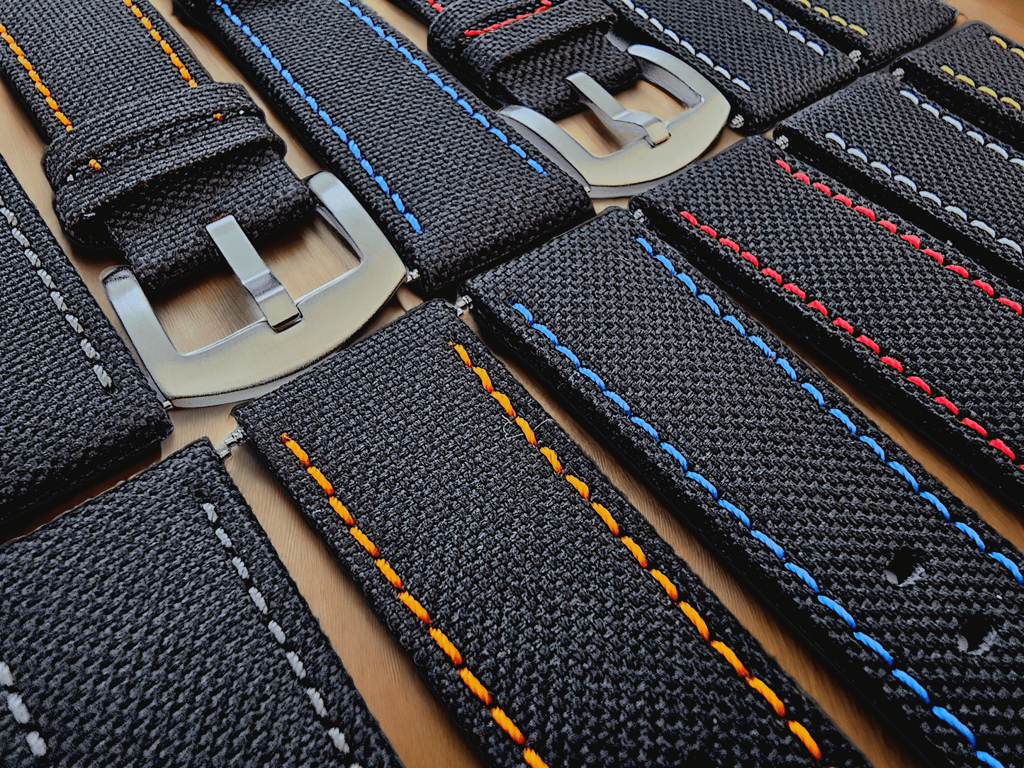 Canvas Watch Strap in Black with Blue Stitching 18mm 20mm 22mm - Wrist Envy