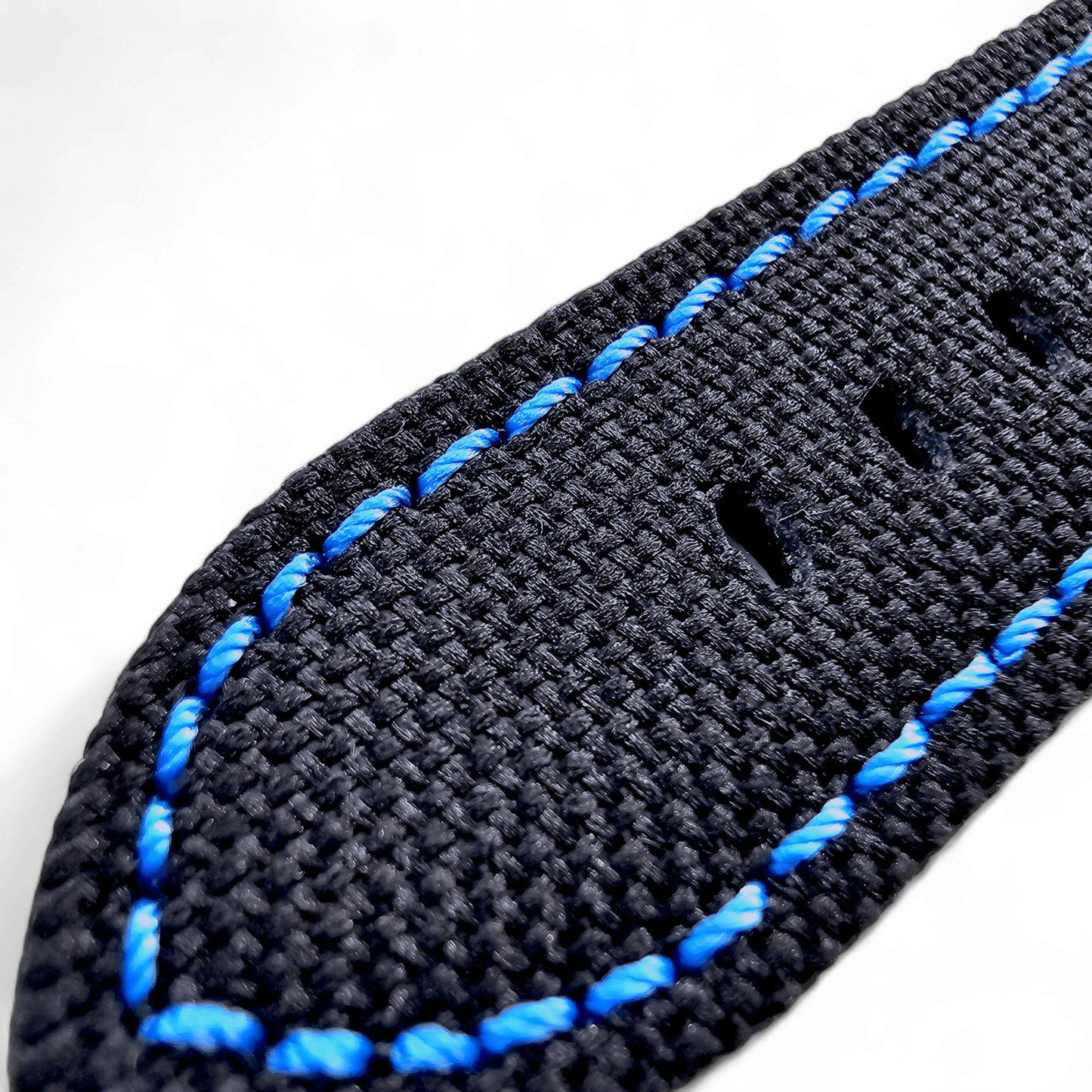 Canvas Watch Strap in Black with Blue Stitching 18mm 20mm 22mm - Wrist Envy