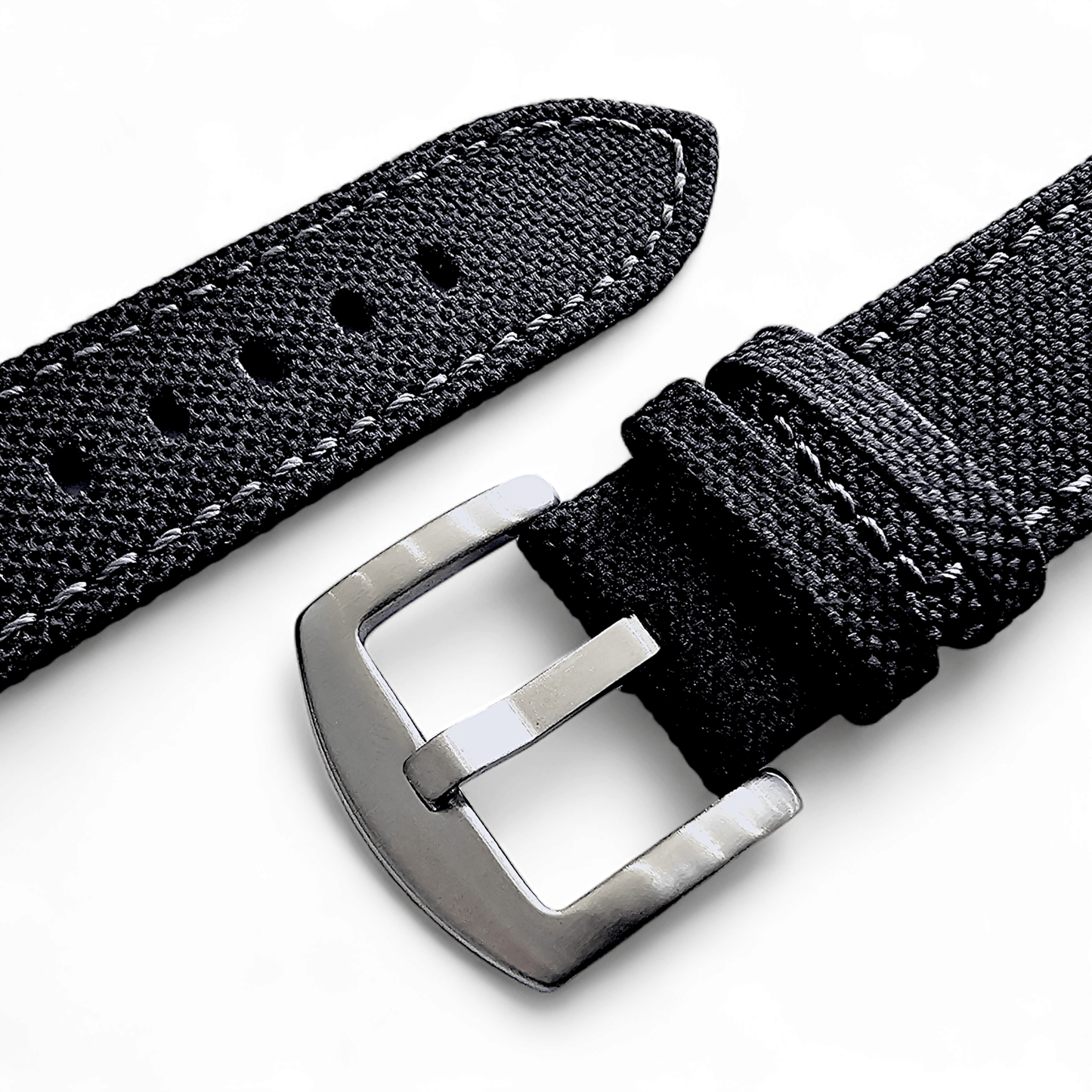 Canvas Watch Strap in Black with Grey Stitching 18mm 20mm 22mm - Wrist Envy