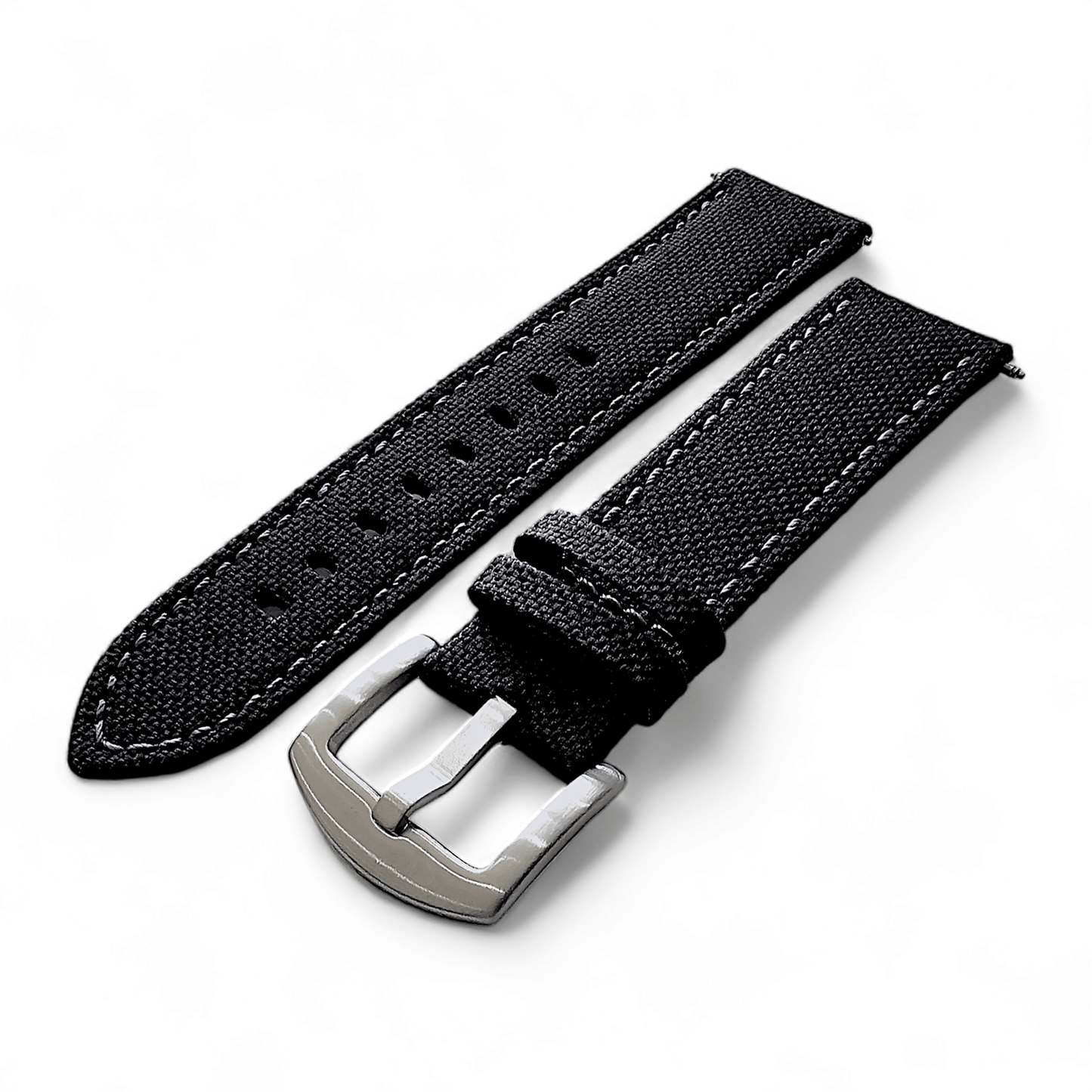 Canvas Watch Strap in Black with Grey Stitching 18mm 20mm 22mm - Wrist Envy