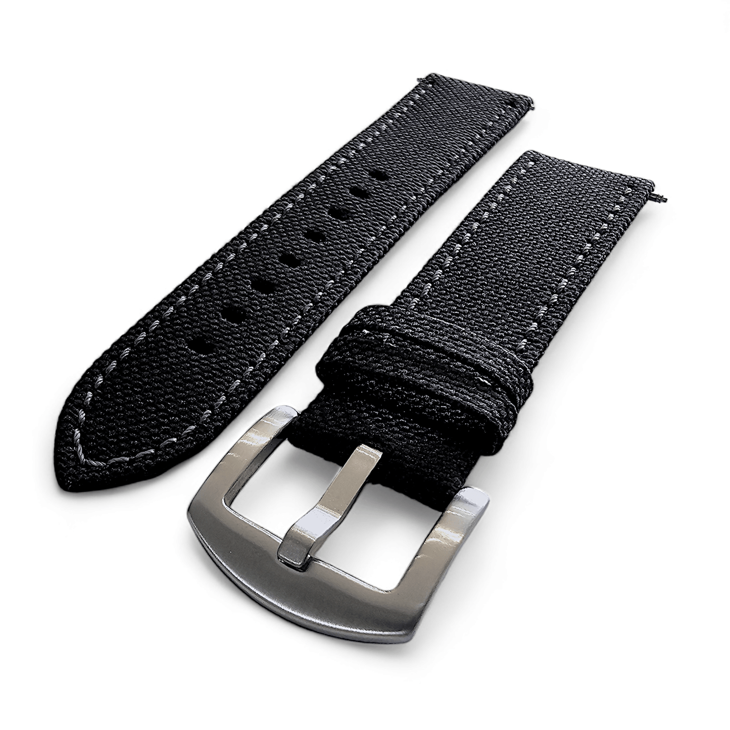 Canvas Watch Strap in Black with Grey Stitching 18mm 20mm 22mm - Wrist Envy