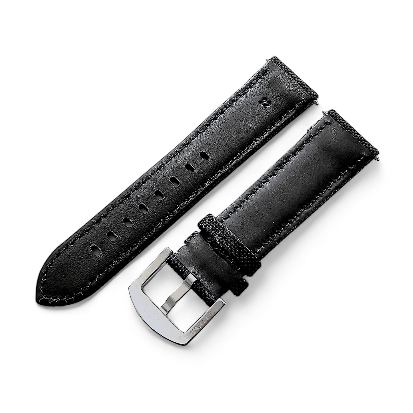 Canvas Watch Strap in Black with Grey Stitching 18mm 20mm 22mm - Wrist Envy