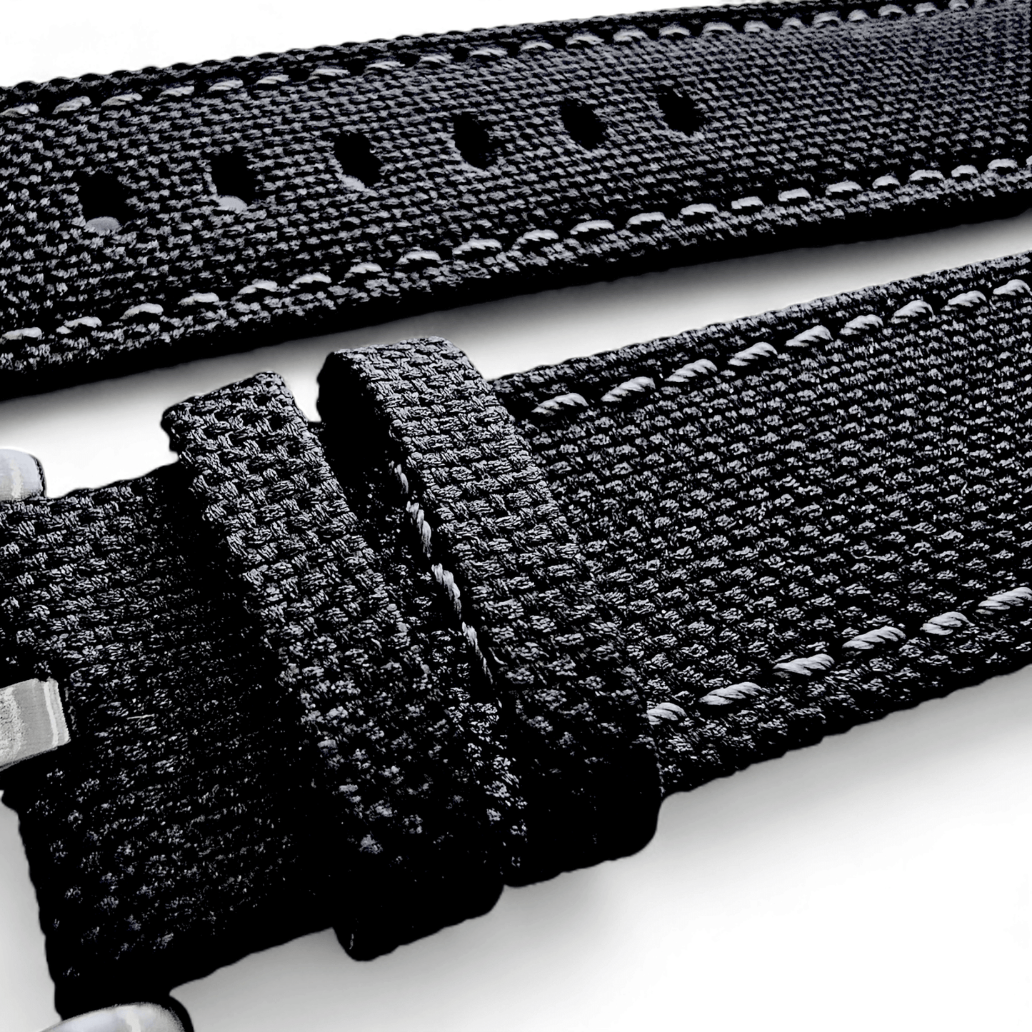 Canvas Watch Strap in Black with Grey Stitching 18mm 20mm 22mm - Wrist Envy