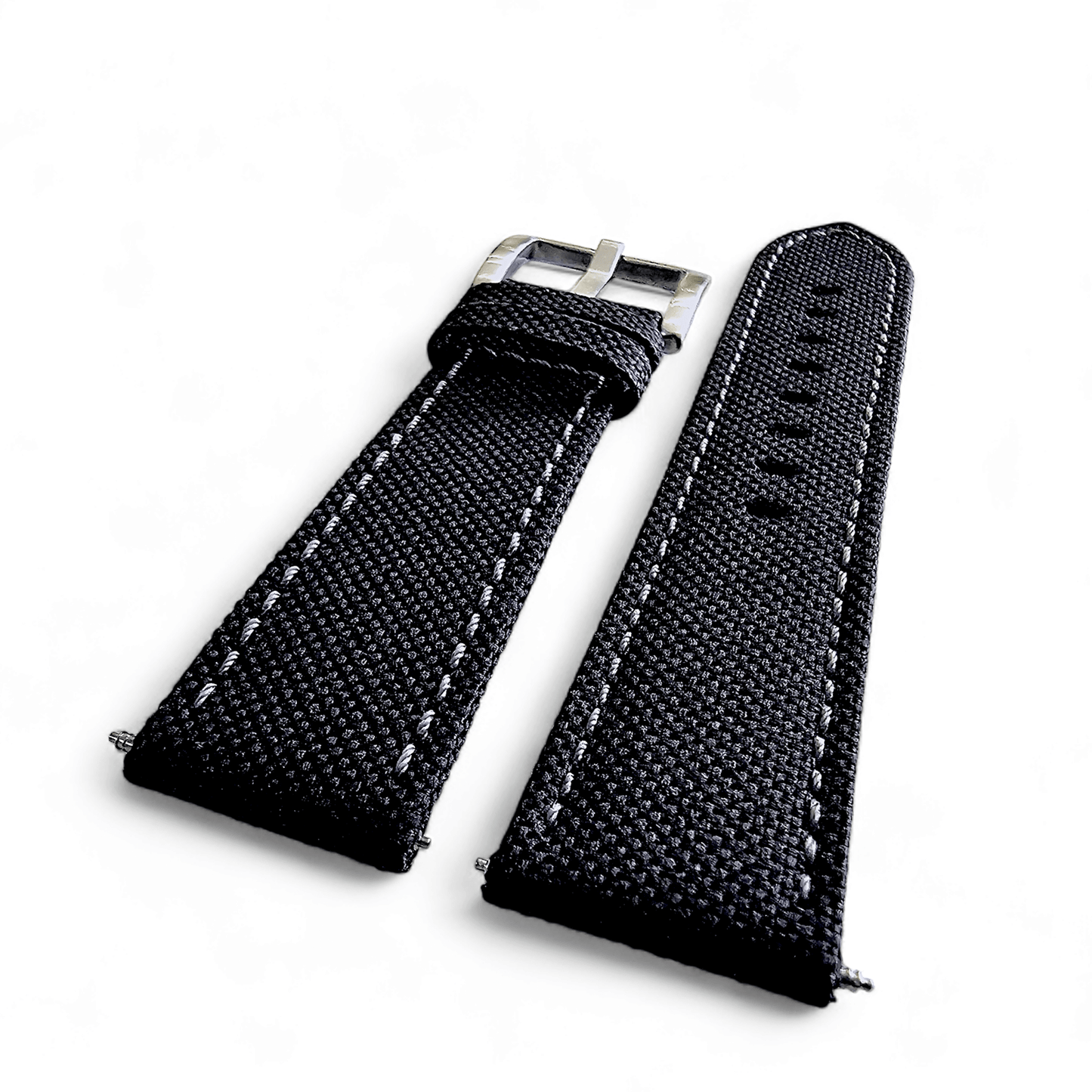 Canvas Watch Strap in Black with Grey Stitching 18mm 20mm 22mm - Wrist Envy