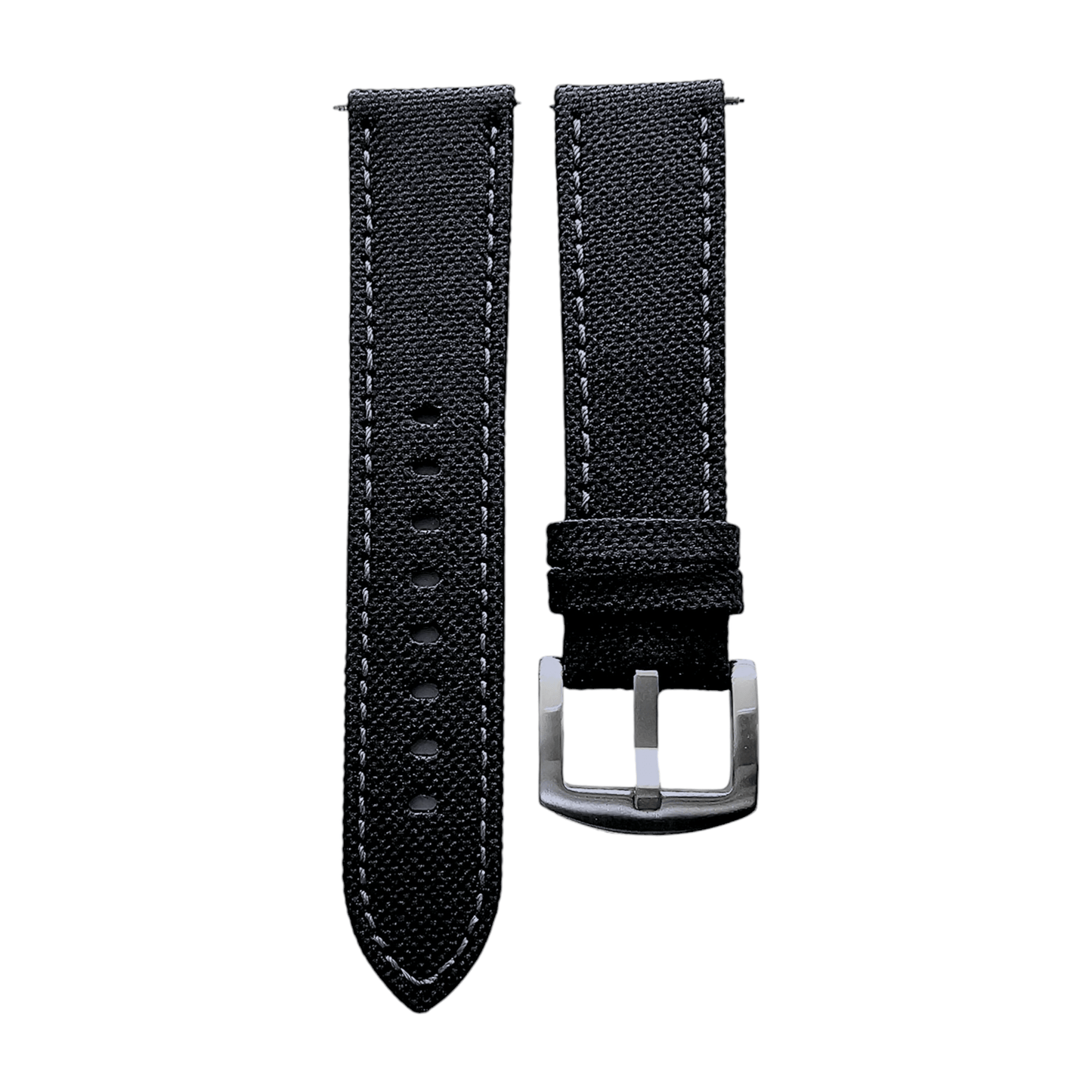 Canvas Watch Strap in Black with Grey Stitching 18mm 20mm 22mm - Wrist Envy