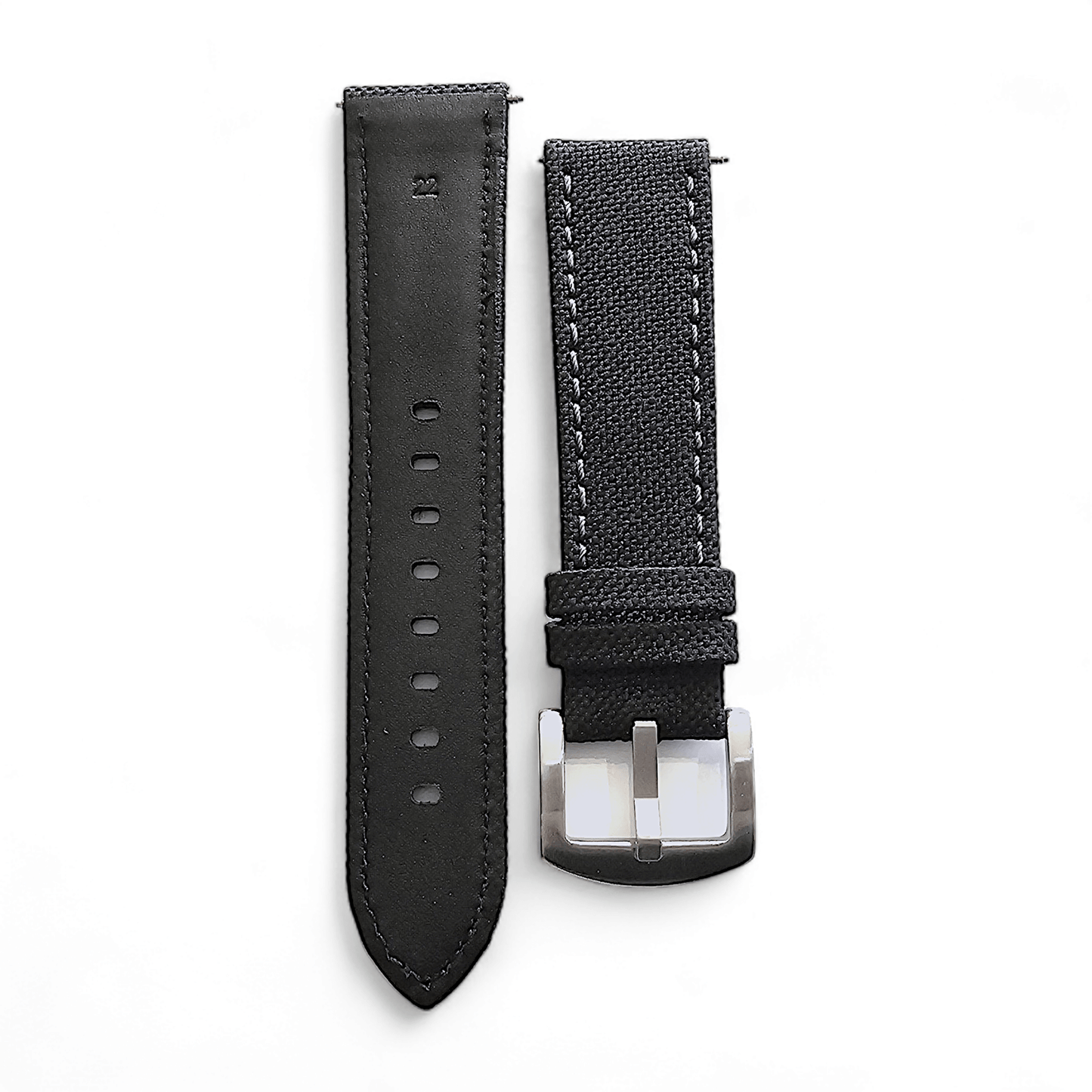 Canvas Watch Strap in Black with Grey Stitching 18mm 20mm 22mm - Wrist Envy